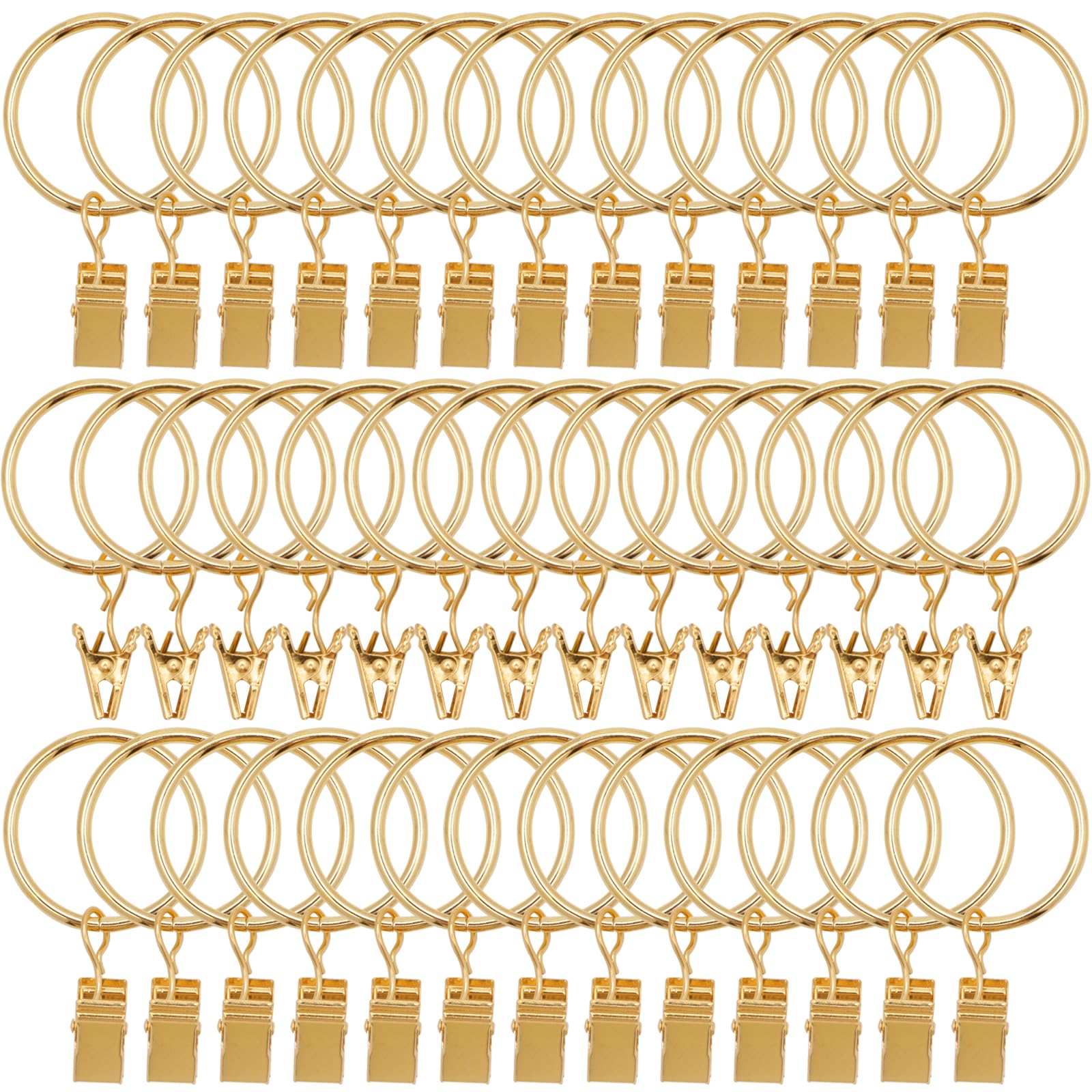 40 Pack Gold Metal Curtain Rings with Clips - 1.26 Inch Interior Diameter Drapery Hooks for Hanging Curtains & Drapes - Perfect for Living Room, Bedroom, and Home Decor