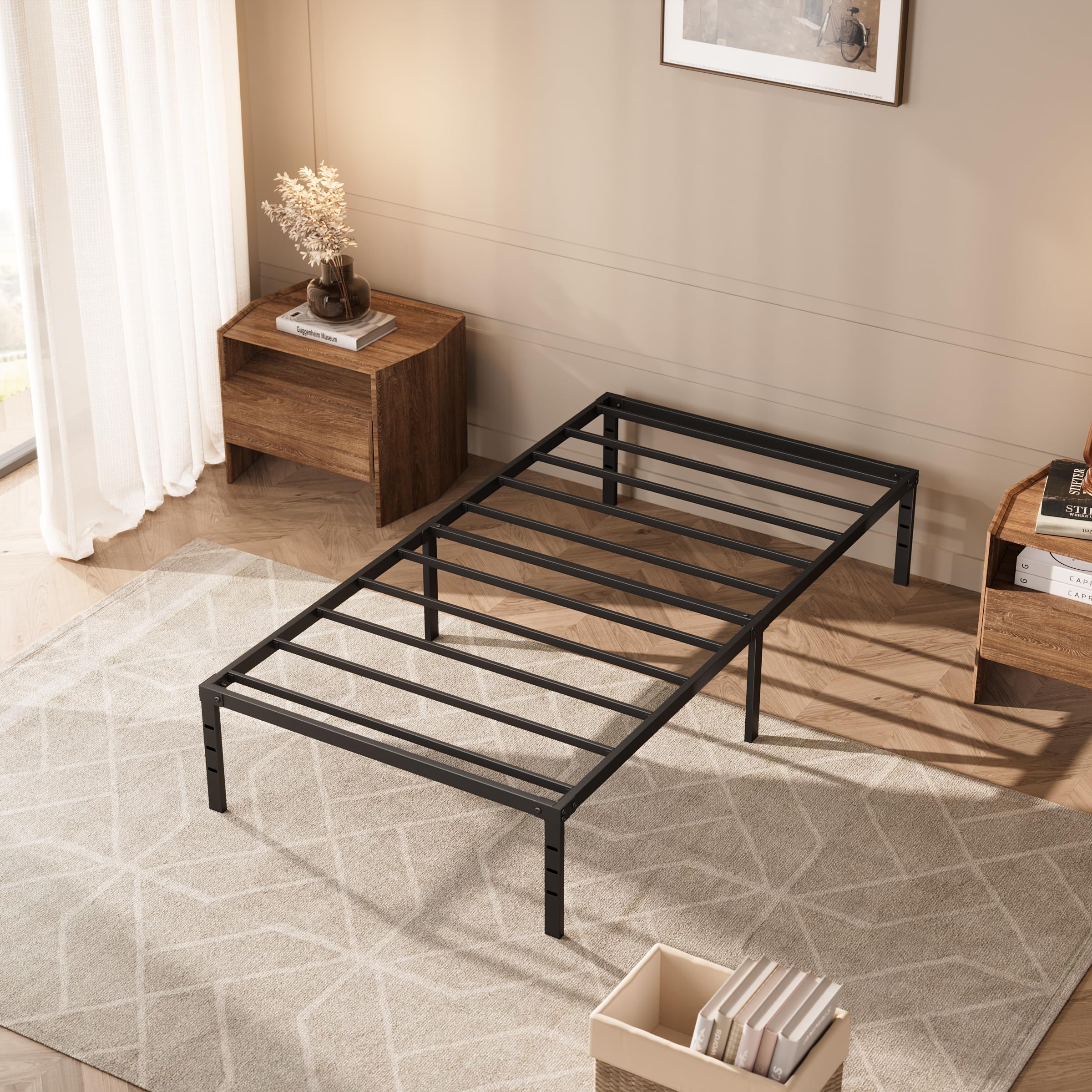 14 Inch Heavy Duty Metal Twin Bed Frame - No Box Spring Needed, Steel Slat Support Platform Bed | Easy Assembly, Noise Free & Non-Slip Black Design | Perfect for Kids Rooms, Guest Beds & Small Spaces