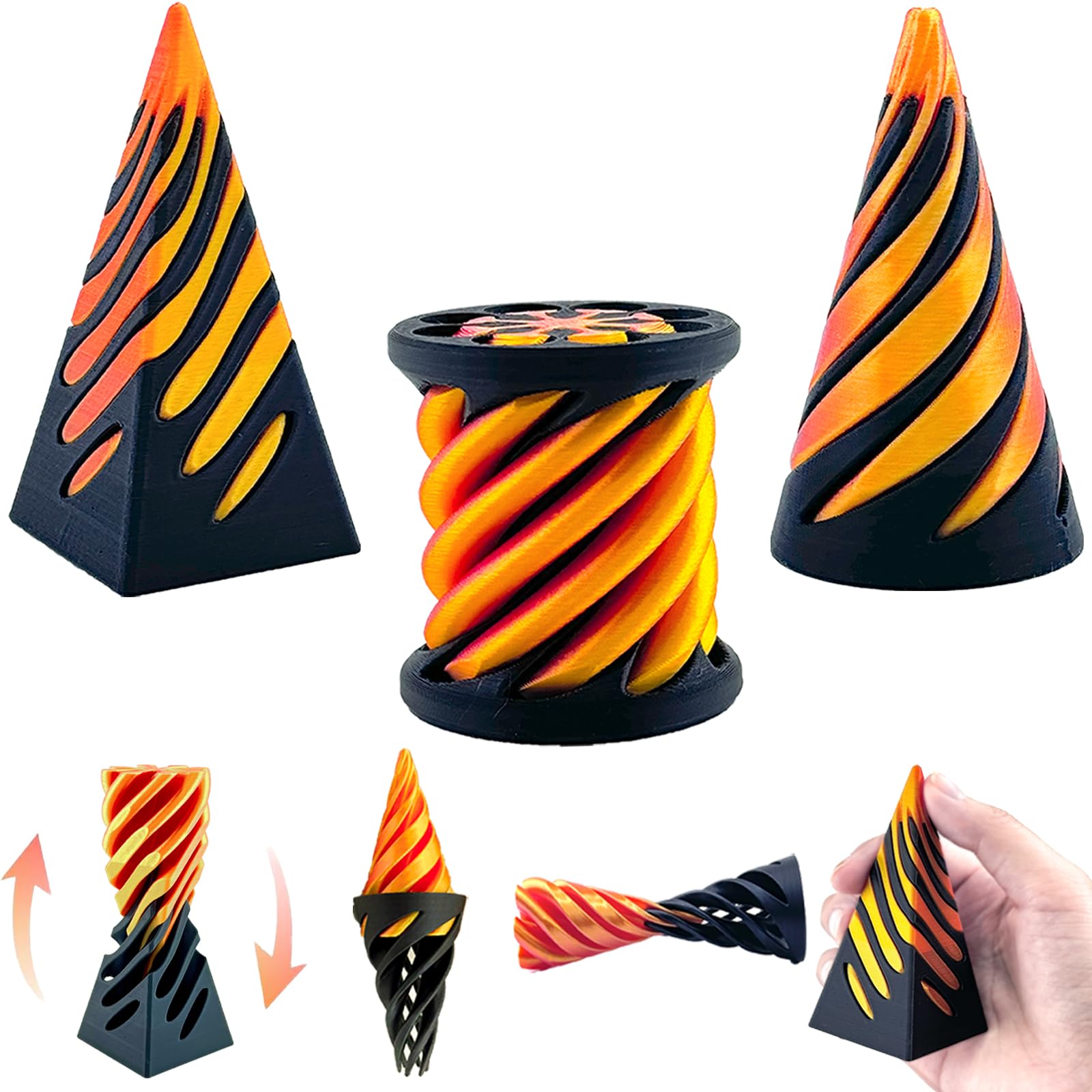 3 Packs Impossible Cone Fidget Toy - 3D Printed Spiral Cone, Pyramid Passthrough Sensory Toy for Anxiety Relief & Stress Relaxation - Mini Vortex Thread Illusion Desk Decor - Perfect for Office, Home, Travel & ADHD Focus Aid