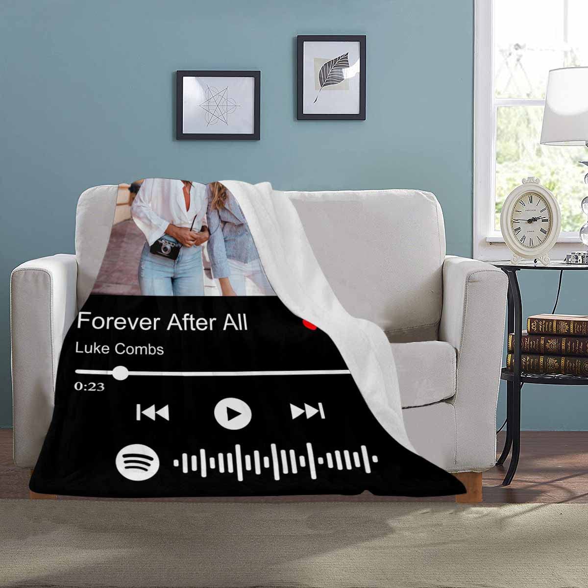 Custom Photo & Spotify Code Blanket - Personalized Best Friend Gift for Women, BFF Birthday Present, Long Distance Friendship Throw Blanket with Music & Artist Name - 40x50 Inches - Perfect for Sister, Anniversary & Special Occasions