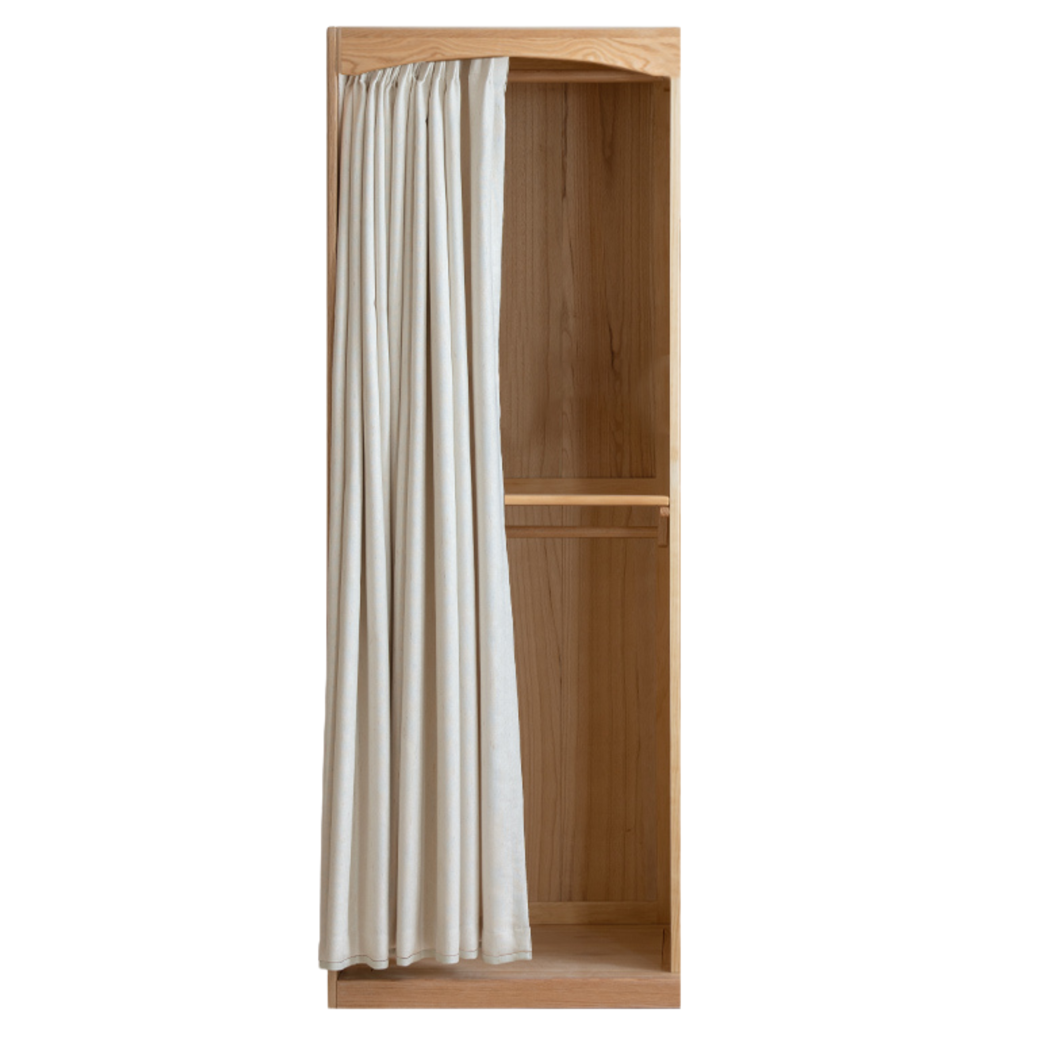 Oak Solid Wood Wardrobe with Curtain Design - Elegant Closet Storage for Bedroom, Living Room & Dorm Organization