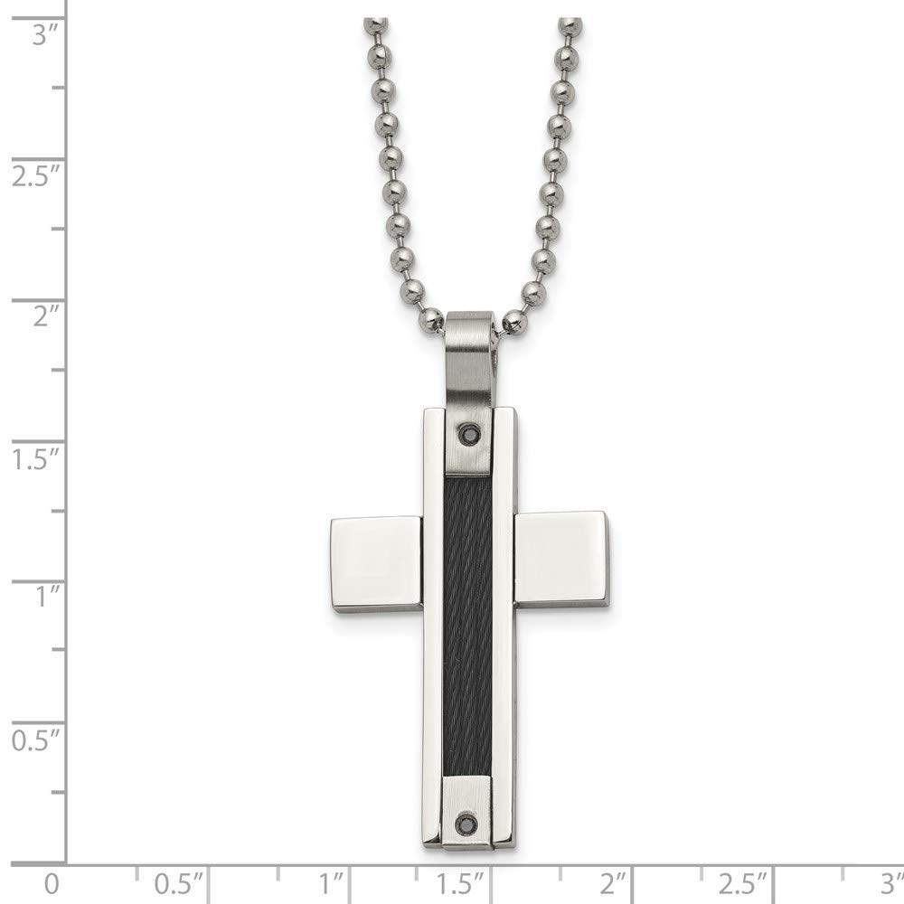 Stainless Steel Black Wire & Black Diamond Cross Pendant Necklace - 24 Inch Chain for Men & Women - Perfect for Gifts, Everyday Wear & Religious Occasions
