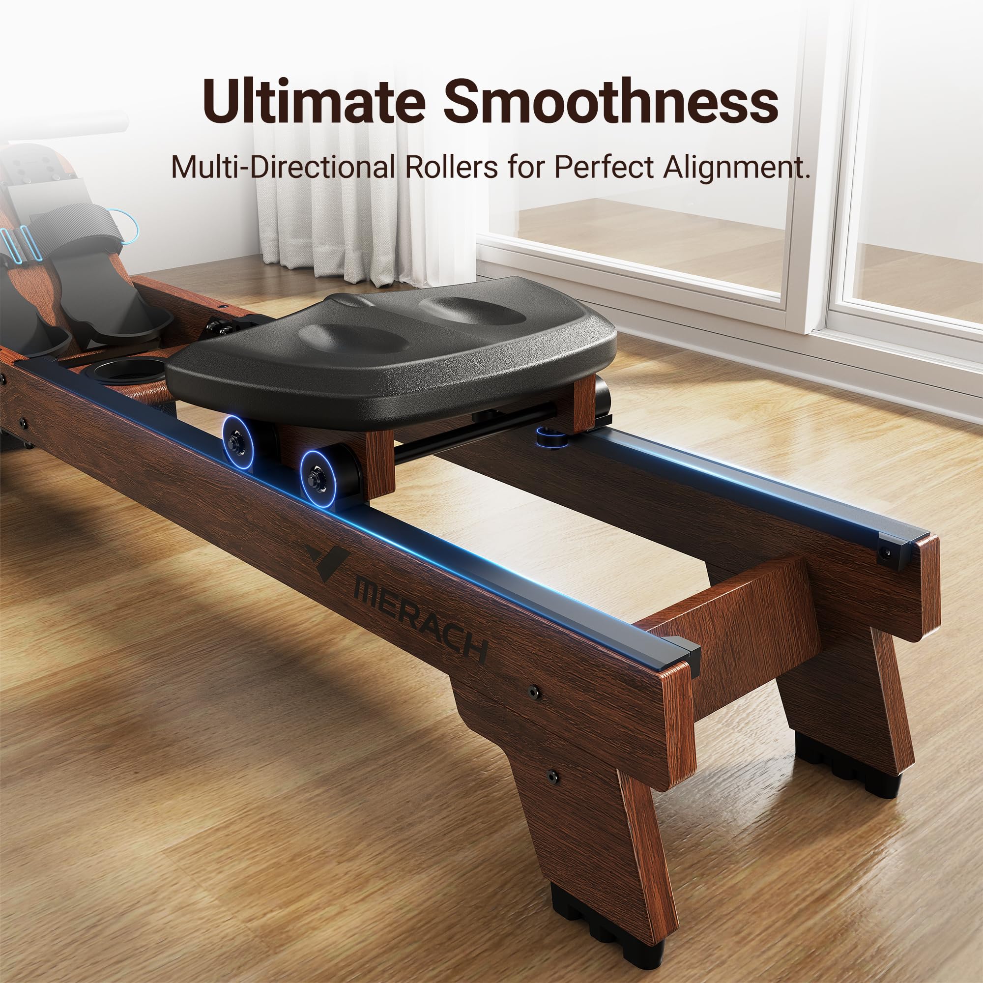 MERACH Foldable Water Rowing Machine for Home - 400LBS Weight Capacity with LCD Monitor & Comfortable Seat - Free MERACH Fitness App - Perfect for Home Gym, Cardio Workouts & Full-Body Exercise