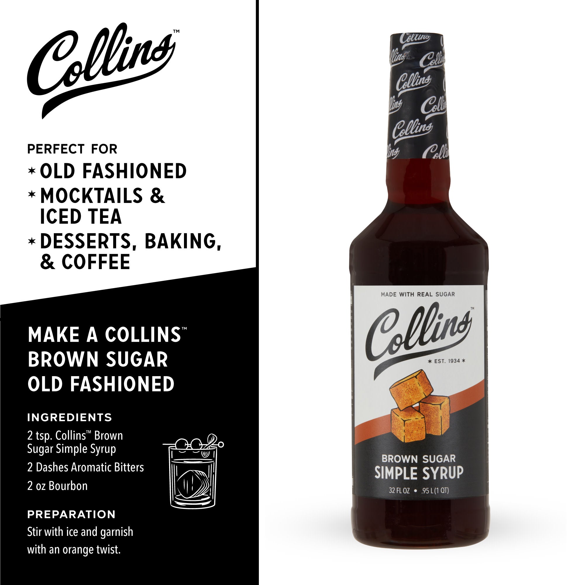 Organic Brown Sugar Simple Syrup 32 oz (946ml) - All Natural Sweetener for Coffee, Tea, Cocktails & Baking - Gluten Free & Vegan Friendly