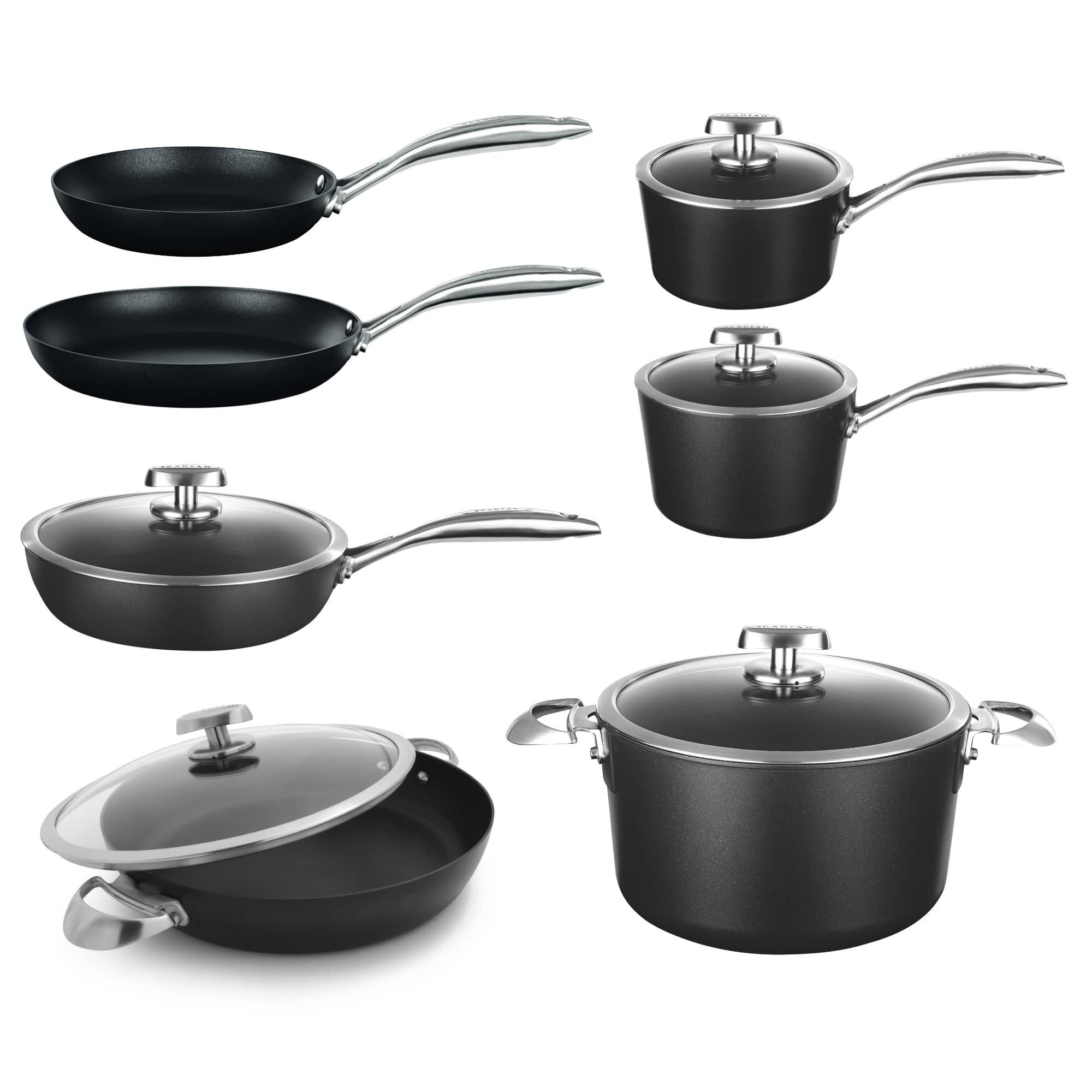 SCANPAN Pro IQ 12-Piece Nonstick Cookware Set - Premium Danish Handcrafted Pots & Pans - Oven, Dishwasher & Metal Utensil Safe - Perfect for Home Cooking, Professional Chefs & Gift Giving