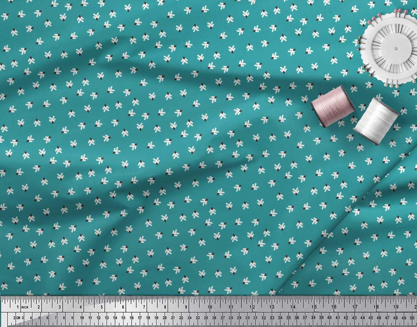 Soimoi 100% Cotton Canvas Fabric by The Yard - 42 Inch Wide Green Geometric Cross Print Shirting Material for DIY Crafts, Quilting, and Home Decor