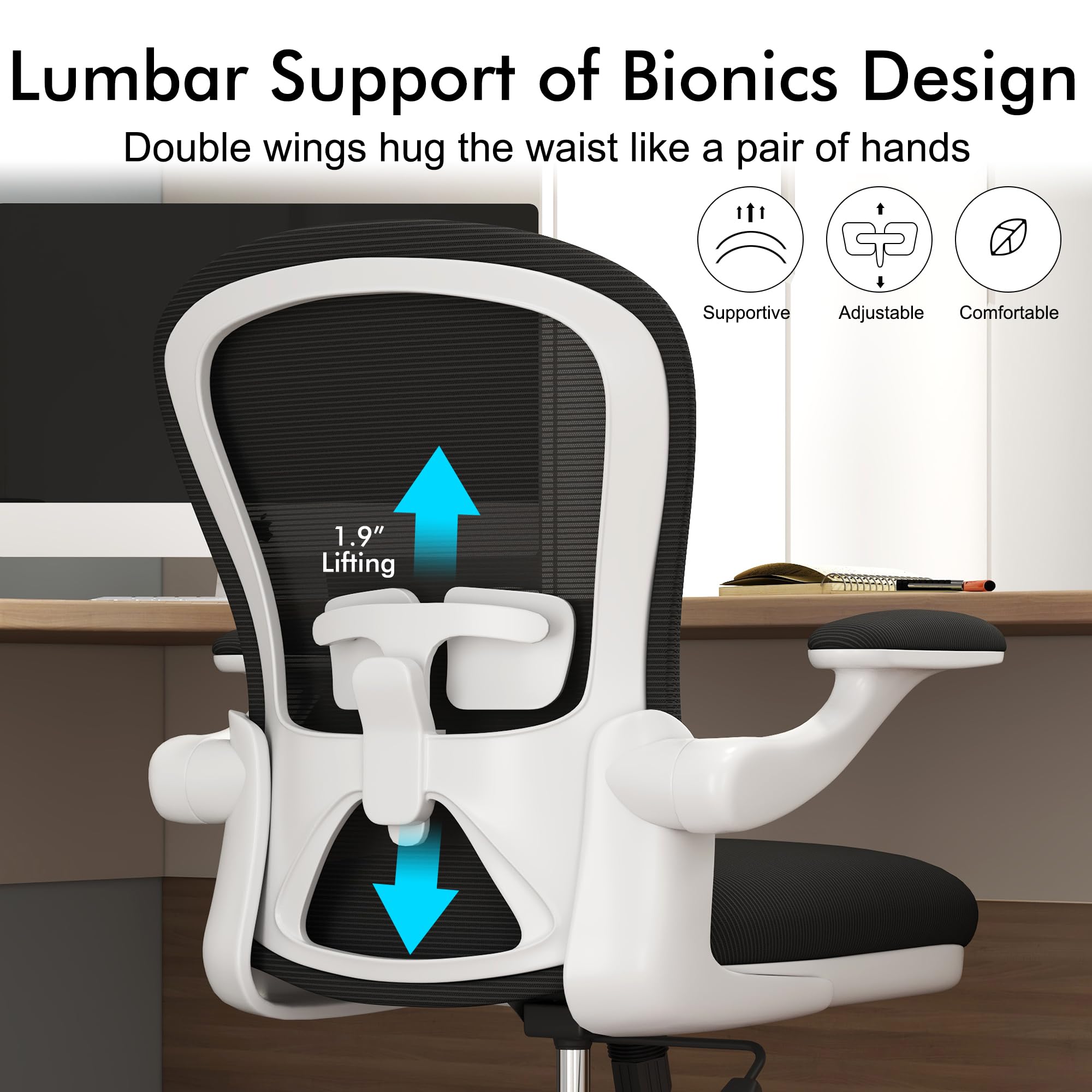Ergonomic Office Chair with Lumbar Support - Adjustable Mesh Computer Gaming Chair for Home Office, Bedroom & Workspace - Swivel Task Chair with Armrests (White) - Perfect for Long Hours of Work, Gaming & Studying