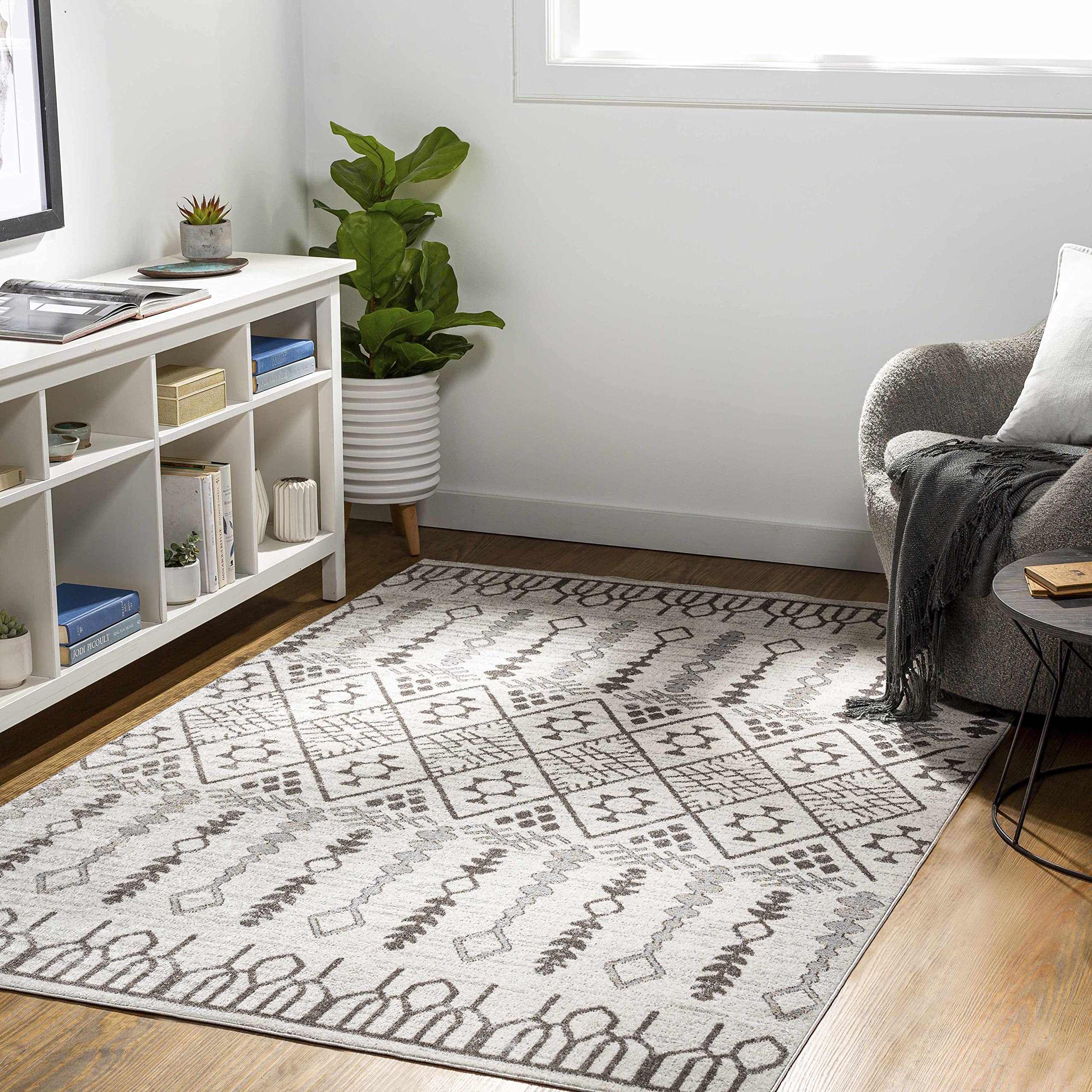 Hauteloom Bantog Machine Washable Area Rug for Living Room & Bedroom - Soft Brown & Gray Modern Design - 6'7