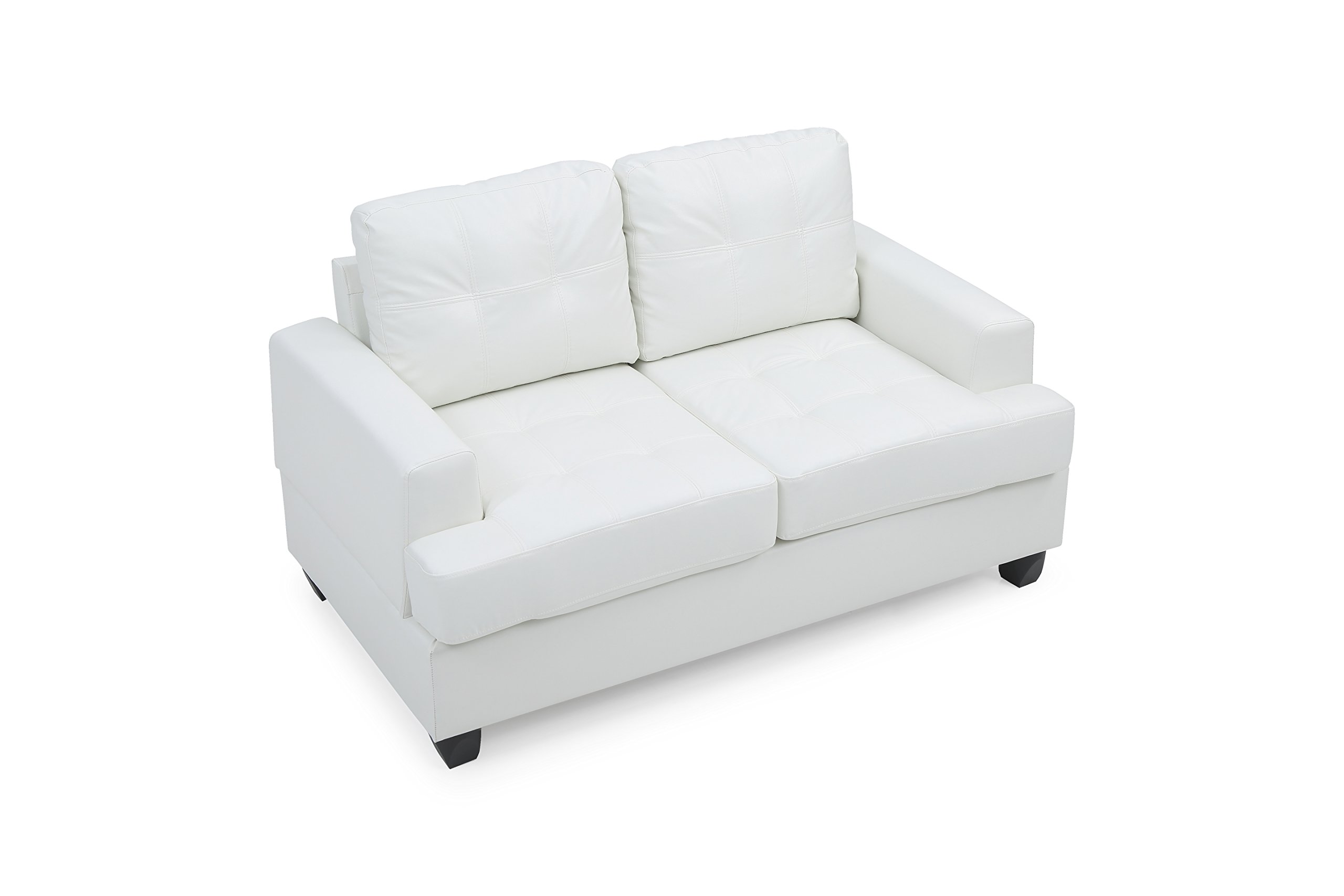Glory Furniture Modern Upholstered Love Seat Sofa - White PU Leather 2-Seater Couch for Living Room, Lounge & Small Spaces