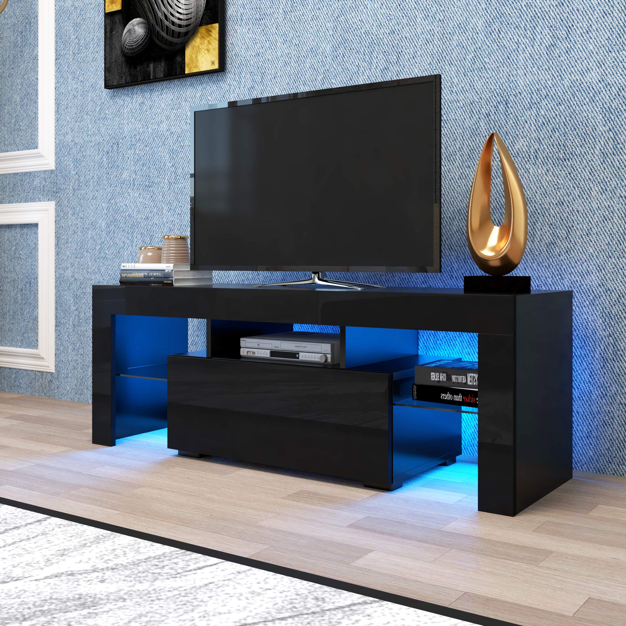 180° Wall Mounted Floating TV Stand with Storage & 16-Color LED Lights - Multifunctional Media Console for 50