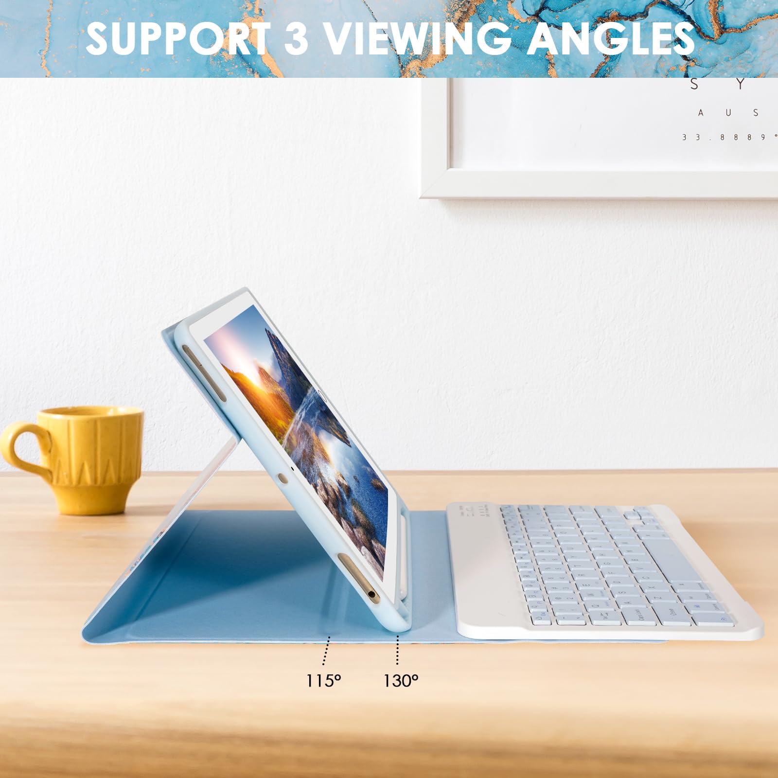 LAMA Wireless Keyboard Case for iPad 9.7 inch (6th/5th Gen iPad, iPad Pro & iPad Air 2/1) - Detachable Bluetooth Keyboard with Pencil Holder, Auto Sleep/Wake Function - Marble Blue | Perfect for Work, Study & Travel