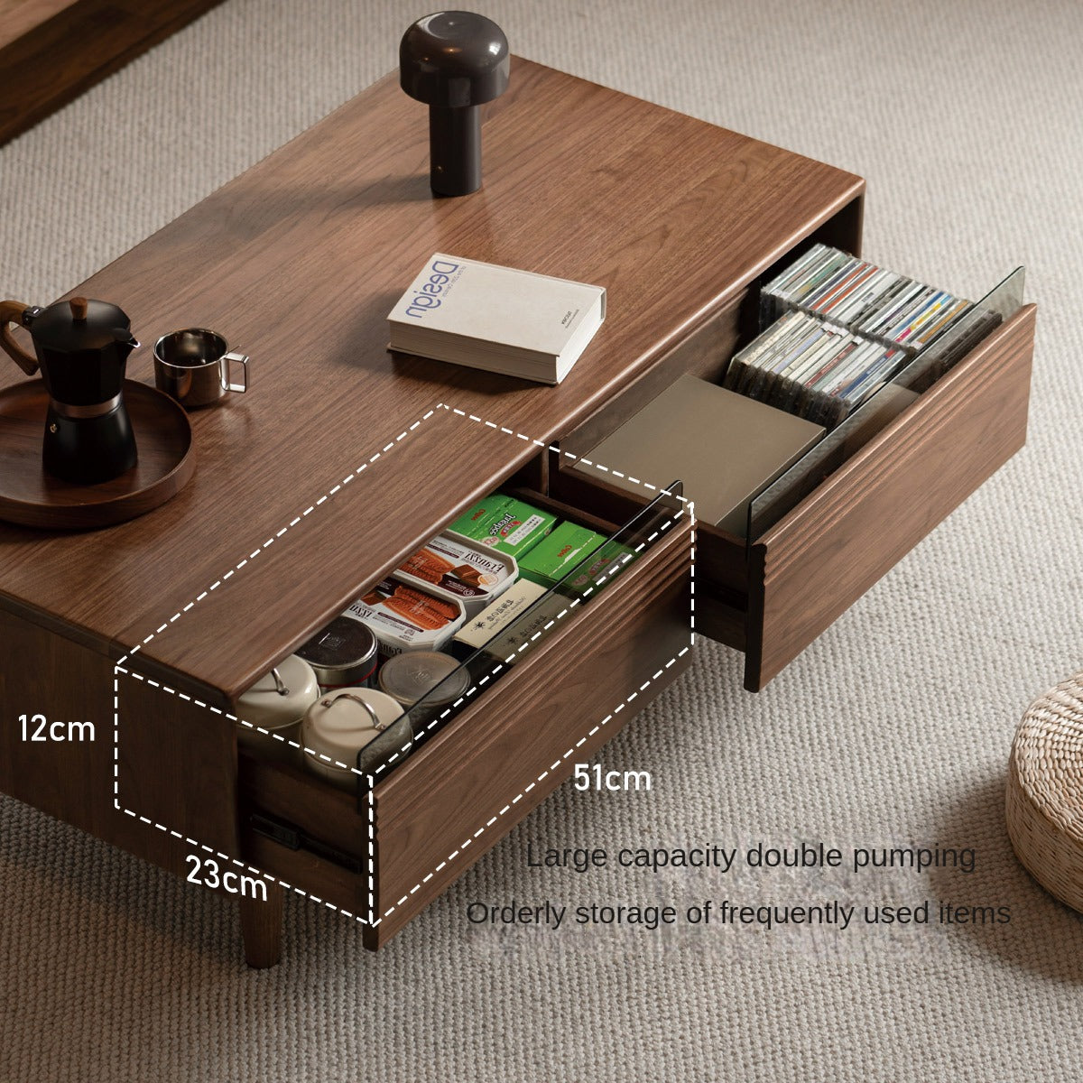 Premium Black Walnut Solid Wood Coffee Table - Handcrafted Modern Living Room Centerpiece for Home Decor & Entertaining