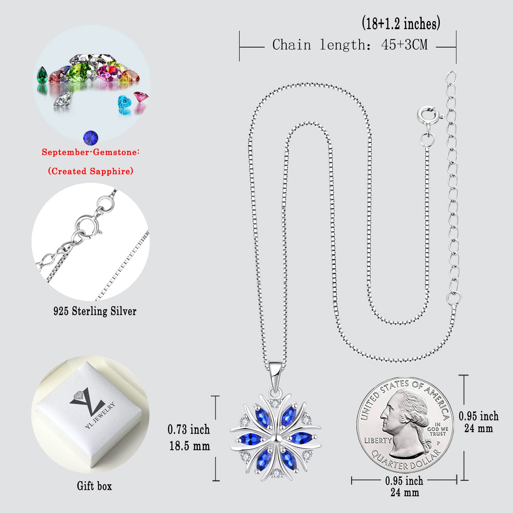 YL Sterling Silver Snowflake Dangle Earrings with Birthstone - Elegant Drop Leverback Jewelry for Women - Perfect for Christmas, Winter Holidays & Special Occasions