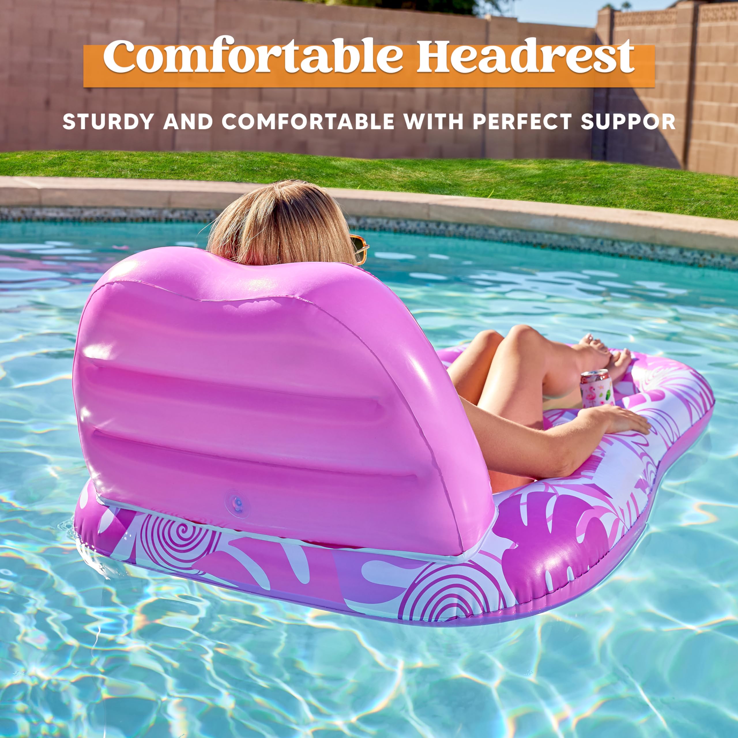 **SLOOSH Inflatable Pool Float Lounger for Adults - Premium Floating Recliner Chair with Cup Holders & Footrest - Perfect for Relaxing in Pool, Lake, or Beach**