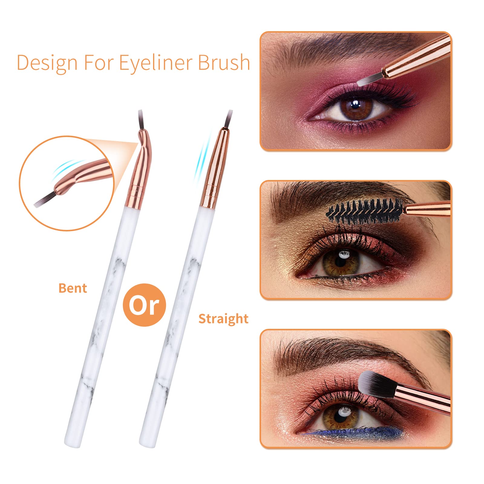 DUAIU 16Pcs Professional Eye Makeup Brush Set - Premium Synthetic Eyeshadow, Eyeliner & Blending Brushes with Marble Handle & Pink Cosmetic Bag - Perfect for Makeup Artists, Beginners & Daily Beauty Routine