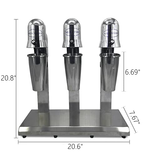 Commercial Electric Milkshake Maker - 110V 18000 RPM 3-Head Stainless Steel Drink Mixer for Juice, Tea & Smoothies - Includes 6pcs 800ml Cups & 2-Speed Adjustable - Perfect for Restaurants, Cafes & Smoothie Shops