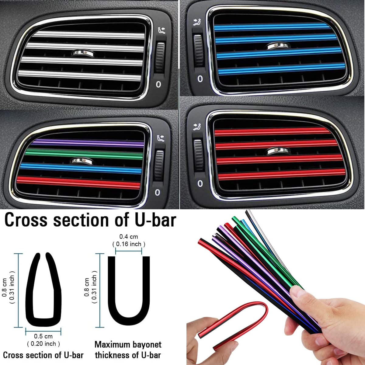 Premium 10-Piece Car Vent Decoration Strips - Green AC Vent Outlet Trim Set for Auto Interior Customization | Perfect for Car Accessories, Interior Styling & Personalization