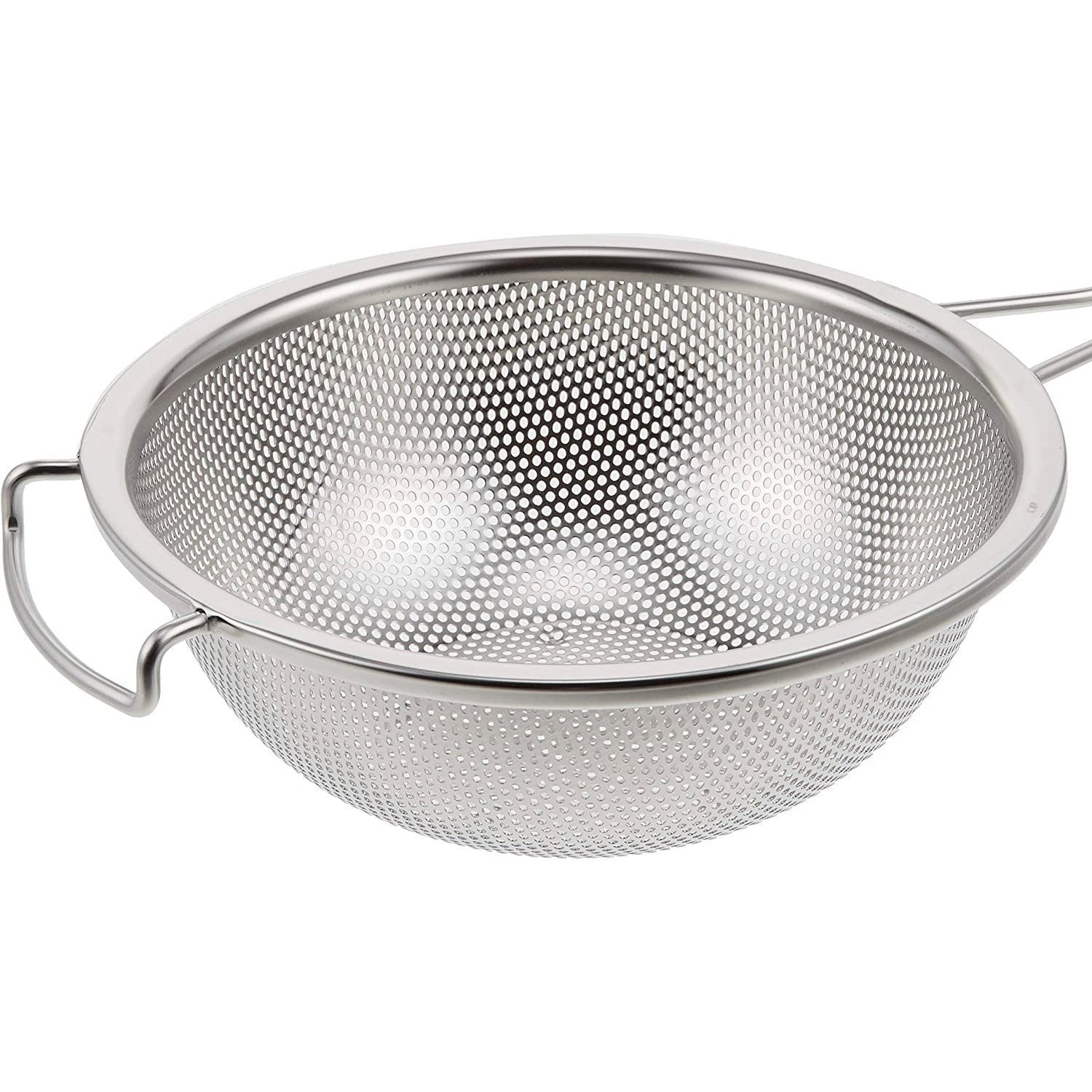 Premium 18/8 Stainless Steel Kitchen Strainer with Ergonomic Handle - 18cm Fine Mesh Colander for Pasta, Vegetables, and Fruits - Ideal for Cooking, Baking, and Food Prep