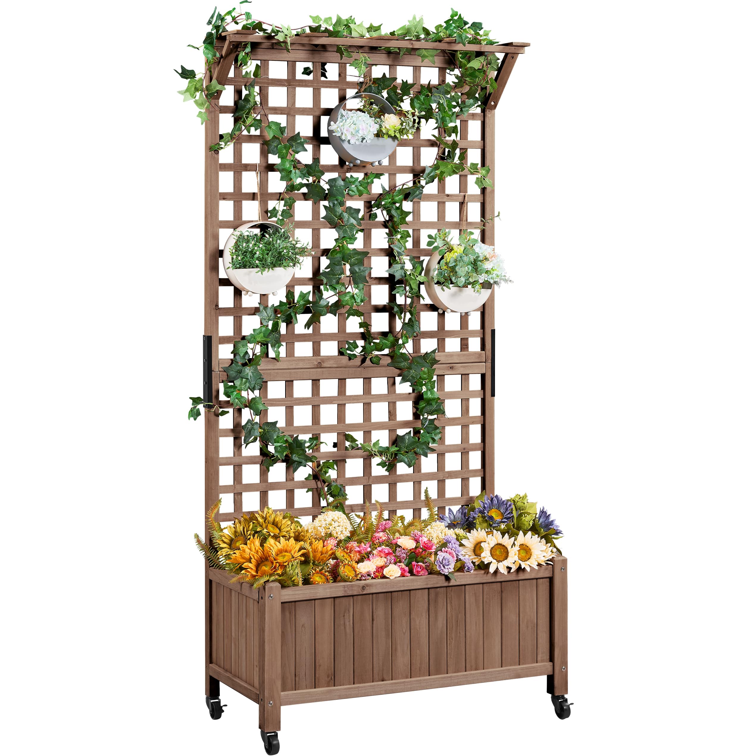 Yaheetech 72 Inch Tall Dark Brown Raised Garden Planter Box with Trellis - Outdoor Flower Pot for Climbing Plants, Vegetables & Herbs - Heavy Duty Wooden Planter with Drainage Holes for Patio, Backyard & Balcony Gardening