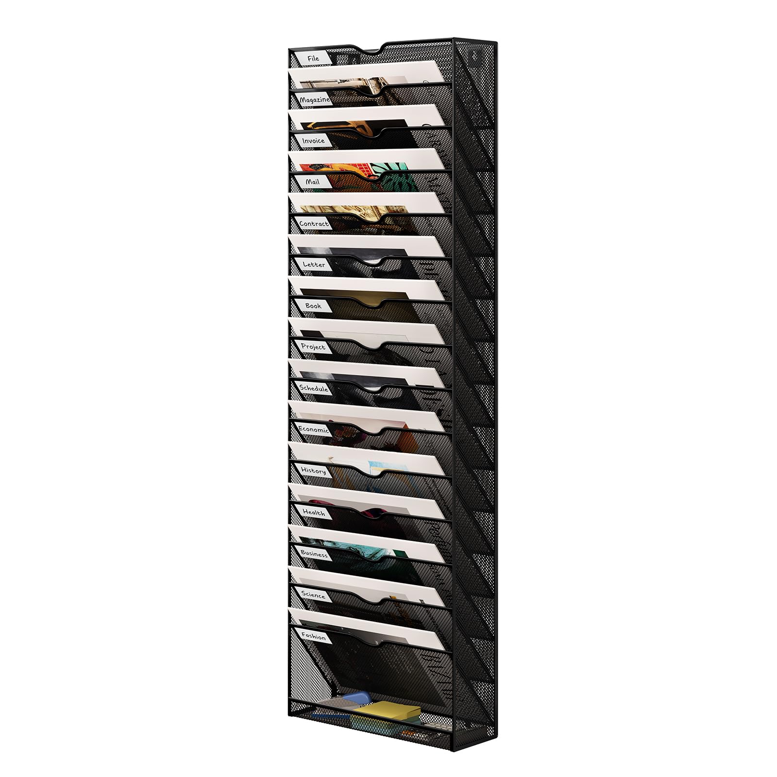 16-Pocket Mesh Wall File Holder - Metal Hanging File Organizer for Office & Home - Black Wall-Mounted Mail & Document Storage - Perfect for Office Organization, Classroom Supplies, and Home Office Decor