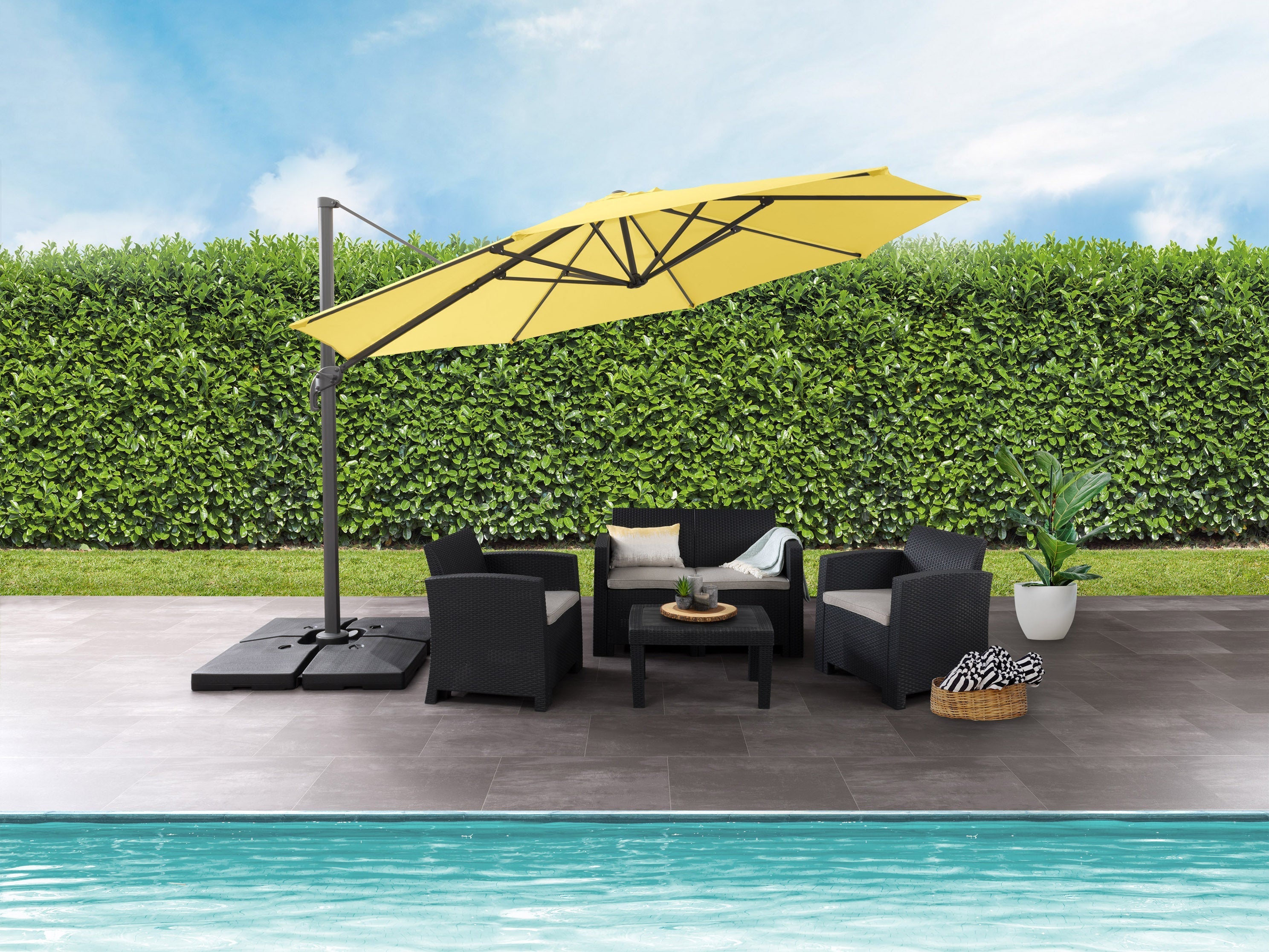 11.5ft Deluxe Offset Patio Umbrella - Yellow Outdoor Cantilever Sun Shade for Poolside, Garden, and Backyard Relaxation