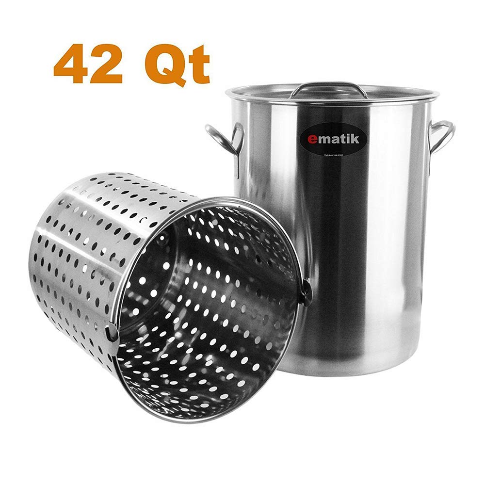 42 Quart Stainless Steel Stock Pot with Strainer Basket - Commercial Grade Fryer & Cooking Pot (16
