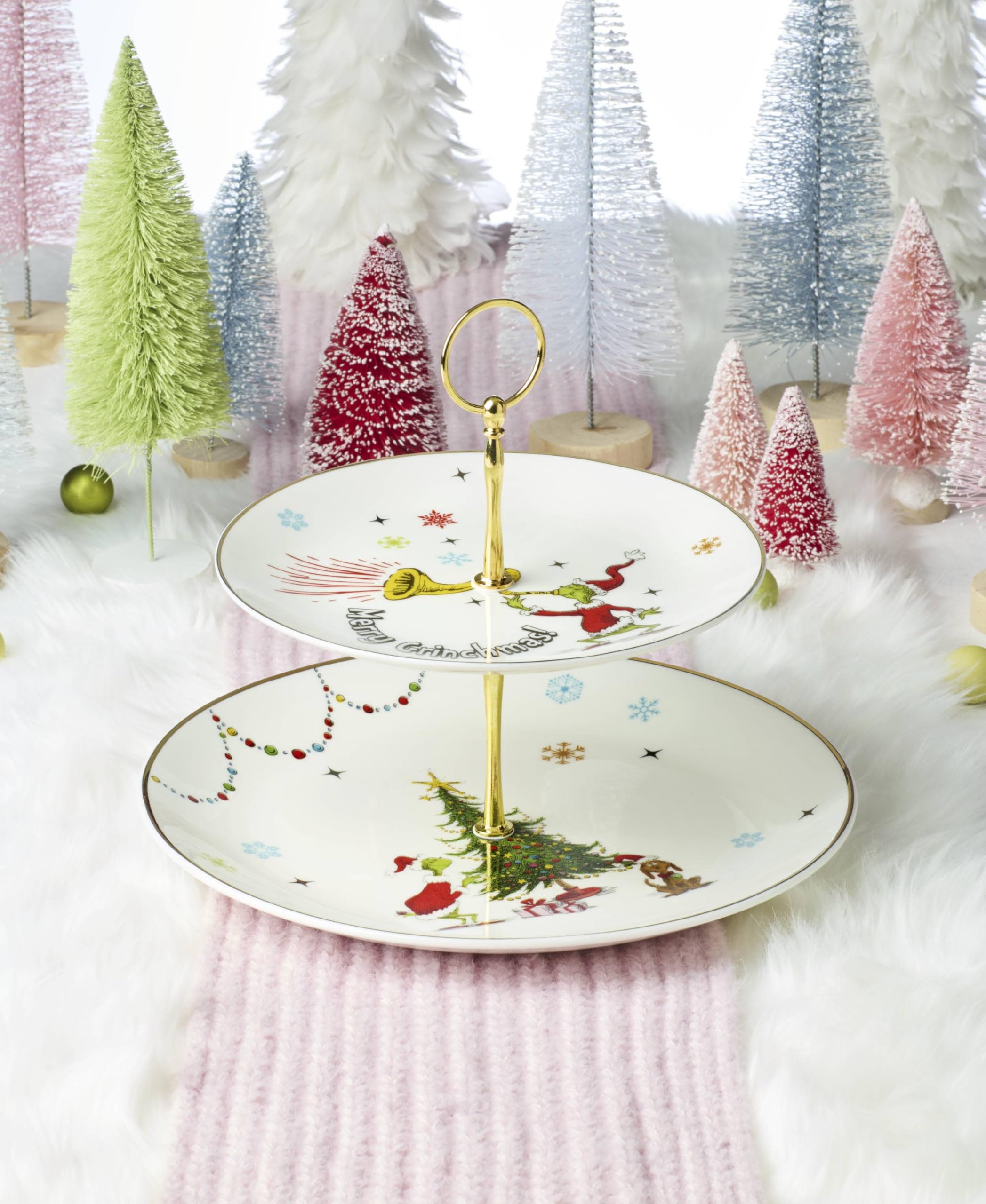 Lenox 897085 Merry Grinchmas 2-Tiered Serving Platter - Christmas Holiday Dinnerware Set for Festive Parties & Buffet Entertaining