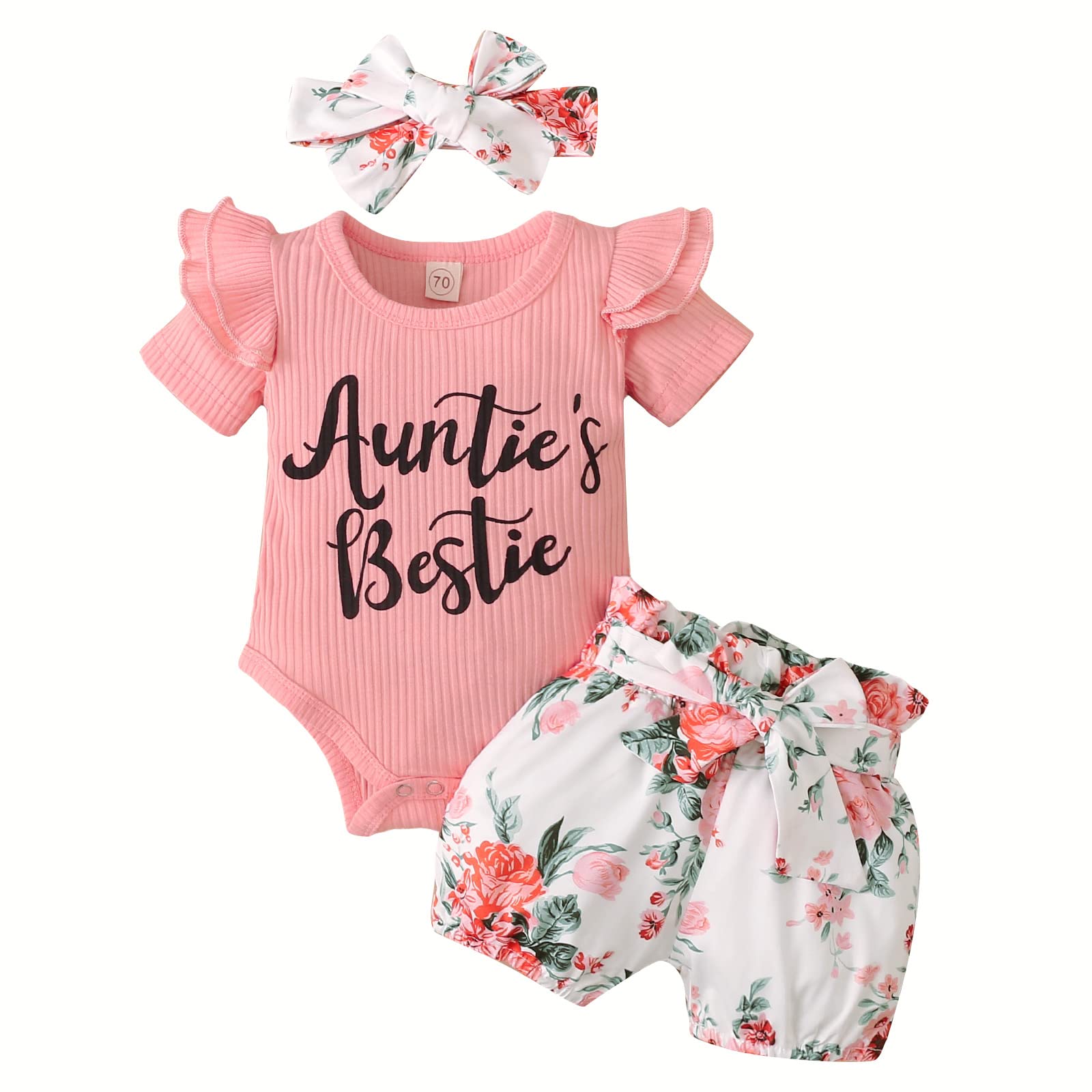 Adorable Baby Girl Outfits - Ribbed Sleeve Romper & Floral Shorts Set for Newborns | Perfect for Playdates, Photo Shoots & Summer Outings