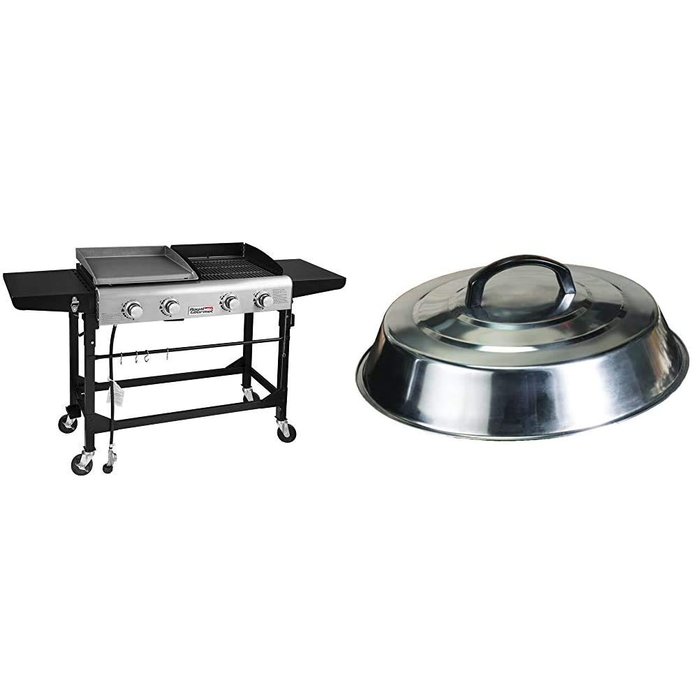 Royal Gourmet GD401 4-Burner Portable Propane Gas Grill & Griddle Combo with Folding Legs & Side Table | Outdoor Cooking, Camping, Tailgating, Backyard BBQ | Black & Includes Blackstone 1780 12