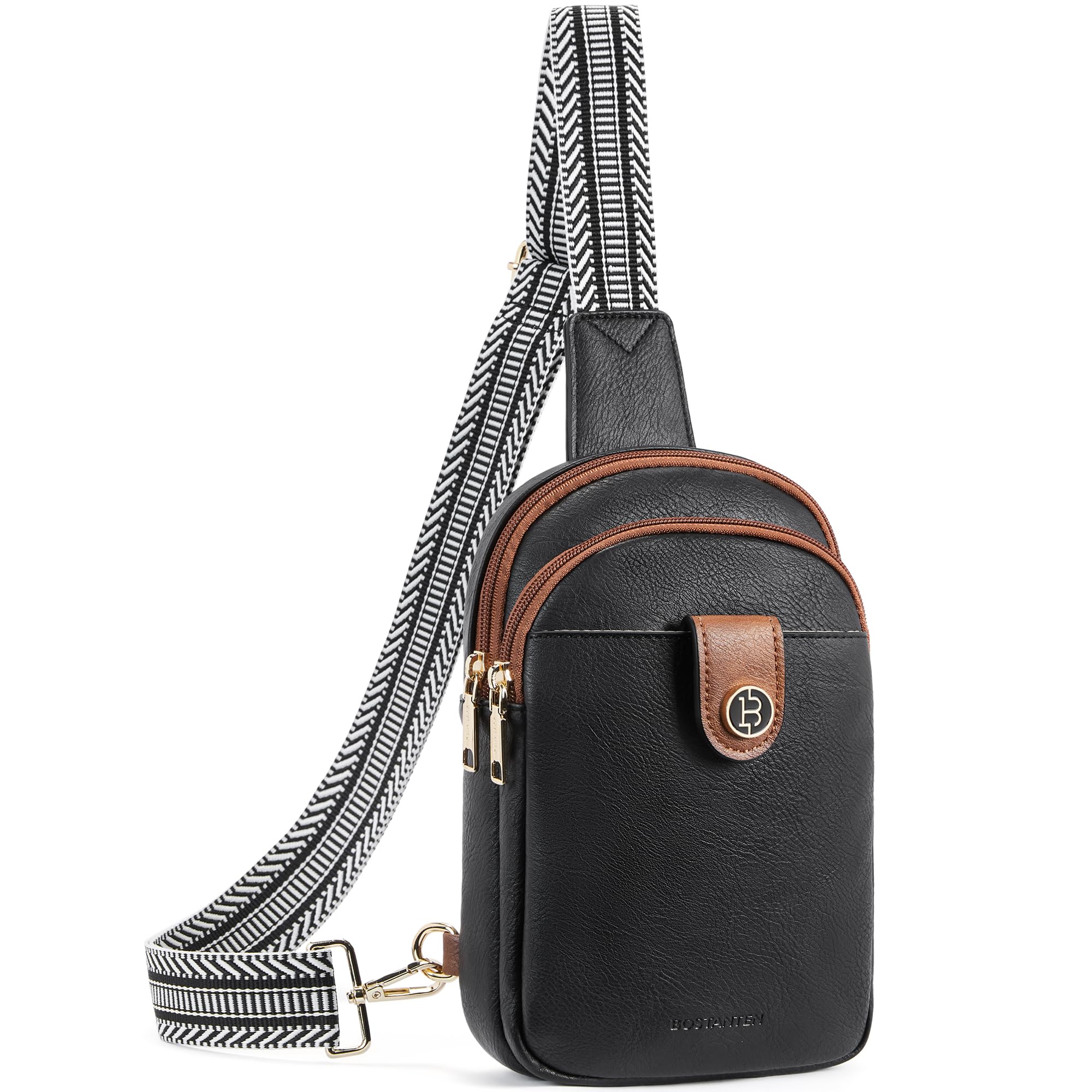 BOSTANTEN Women's Vegan Leather Crossbody Sling Bag - Large Fanny Pack Purse for Travel, Work, Gym & Daily Use
