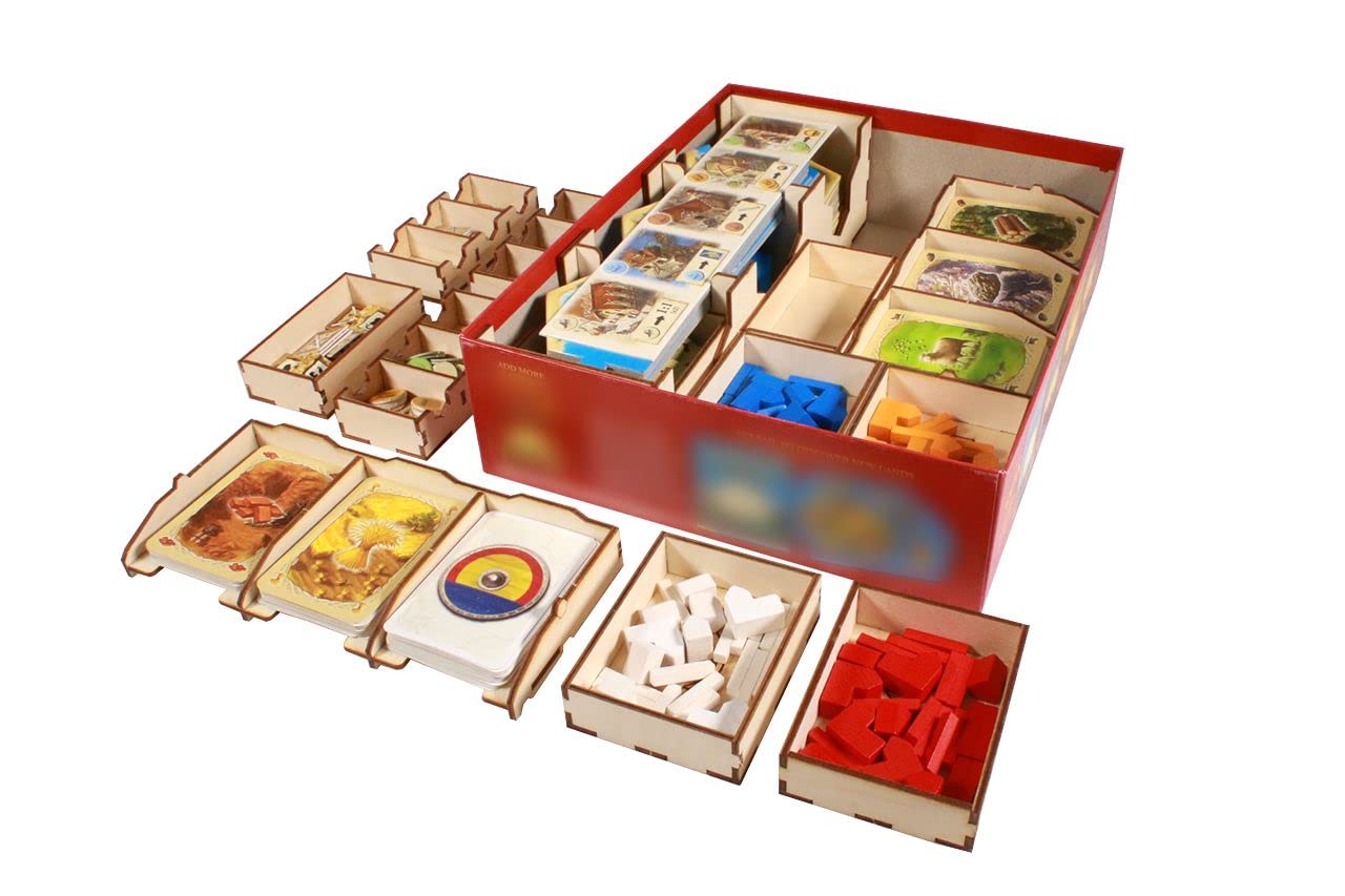 Premium Wooden Game Organizer for Catan Board Game - Compatible with Base Set, Storage Box with Multi-Tray Design for Easy Setup & Organization - Perfect for Game Nights & Tabletop Enthusiasts