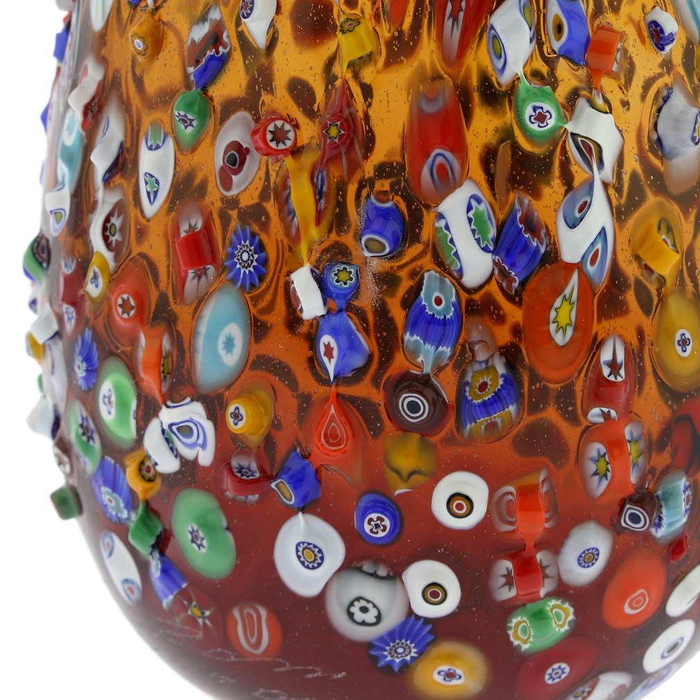 Venetian Murano Glass Millefiori Mosaic Flower Vase - Handcrafted Red Blooming Design | Elegant Home Decor for Living Room, Dining Table & Wedding Centerpieces