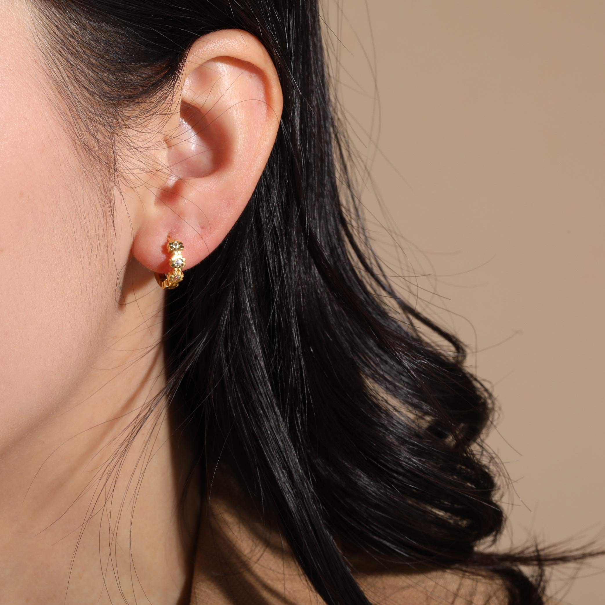 14K Gold Hoop Earrings for Women - Sterling Silver Flower Huggie Earrings | Tiny Mini Hoops for Everyday Wear, Gift Giving & Special Occasions