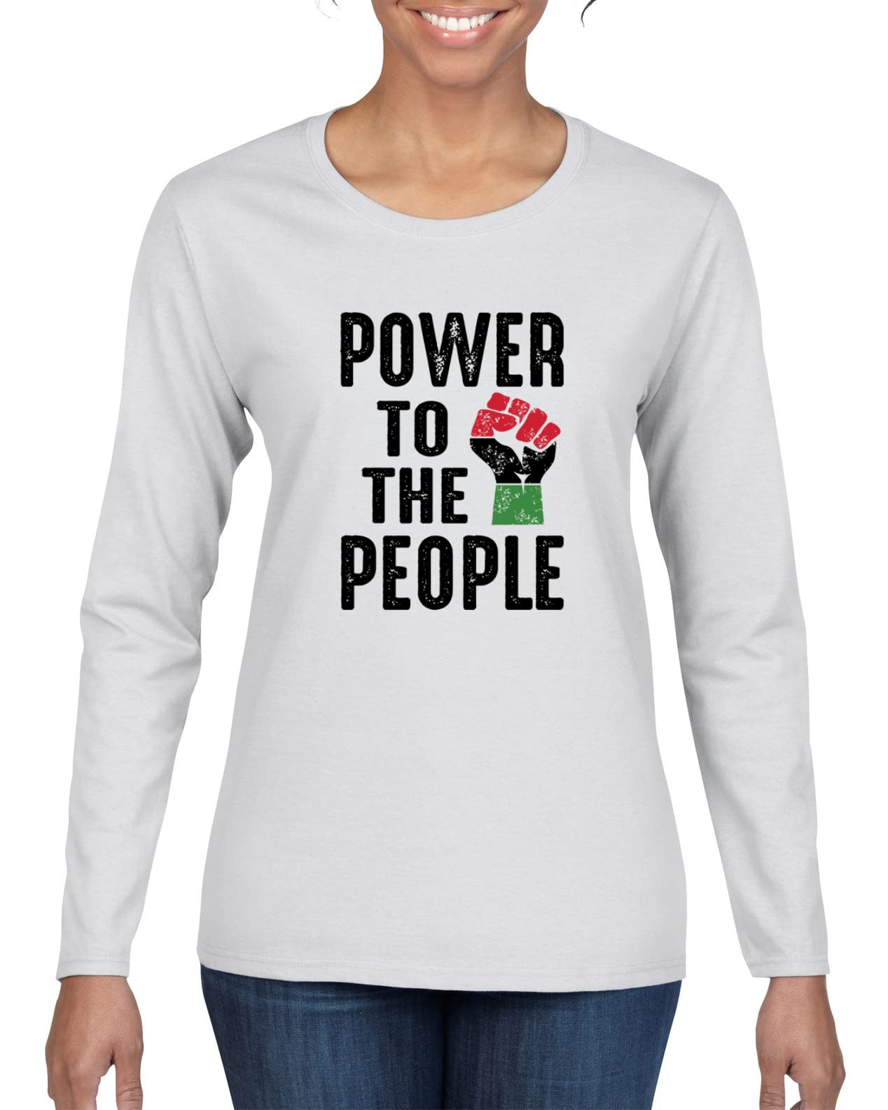 Wild Bobby Power to The People Black Pride Women's Graphic Long Sleeve T-Shirt - Black History Month & Social Justice Apparel for Women