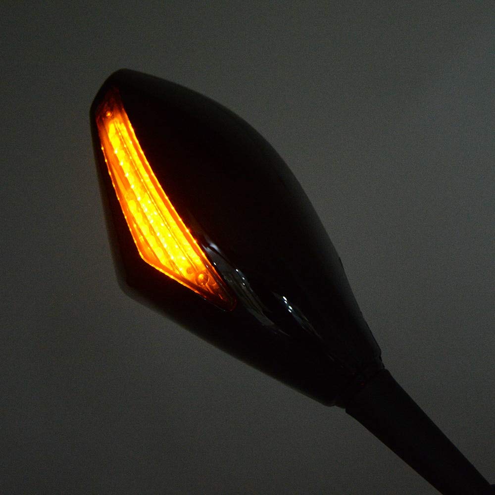 Universal LED Motorcycle Rearview Mirror with Turn Signals - Compatible with Honda CBR 929RR 600RR 954RR CB1000R VFR800 CBR125R RC51 ST1300 - Black - Enhances Safety for Night Riding and Urban Commuting