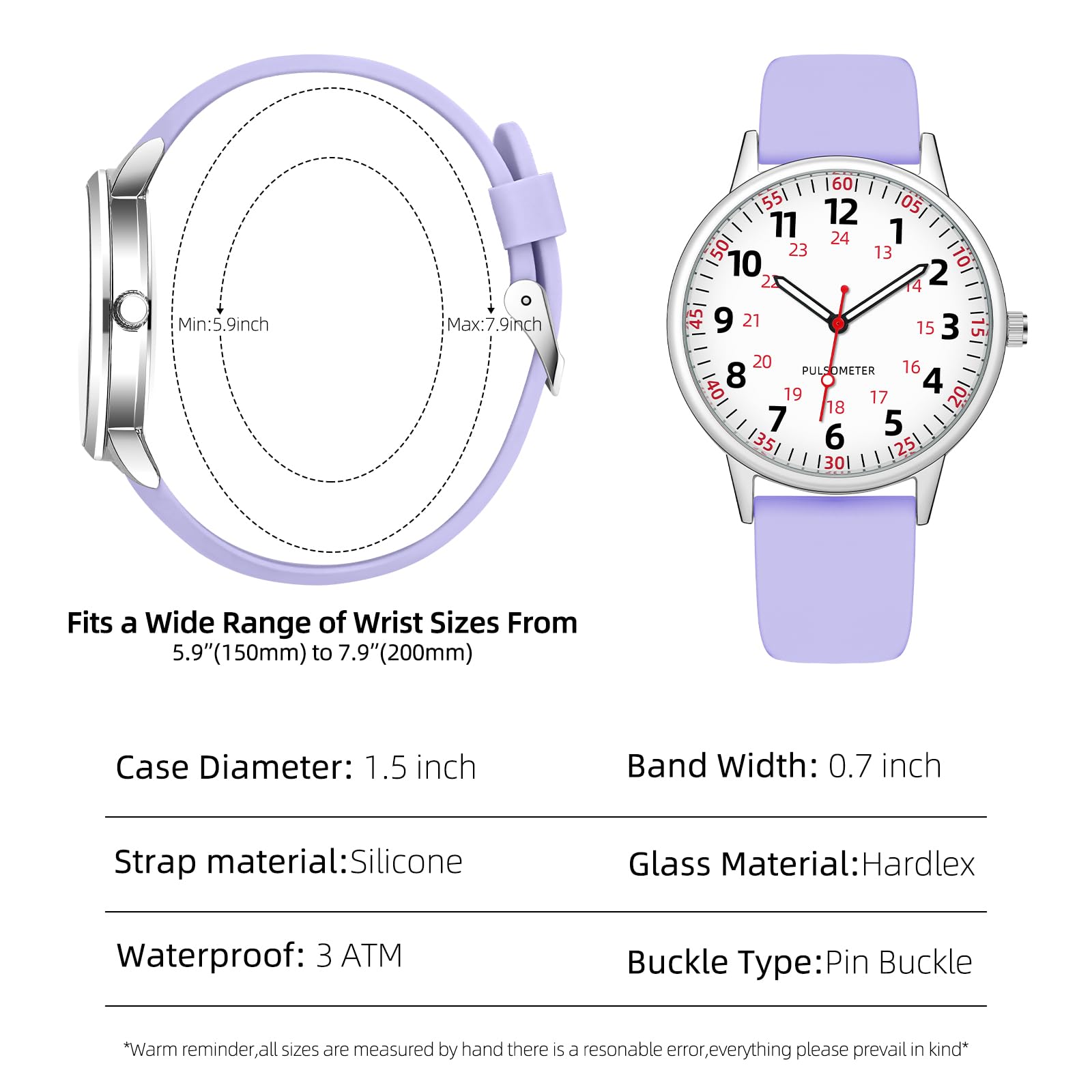 Waterproof Analog Nurse Watch for Women with Second Hand - Durable Silicone Nursing Watch for Healthcare Professionals & Medical Students - Perfect for Hospital Shifts, Clinical Duties & Daily Wear