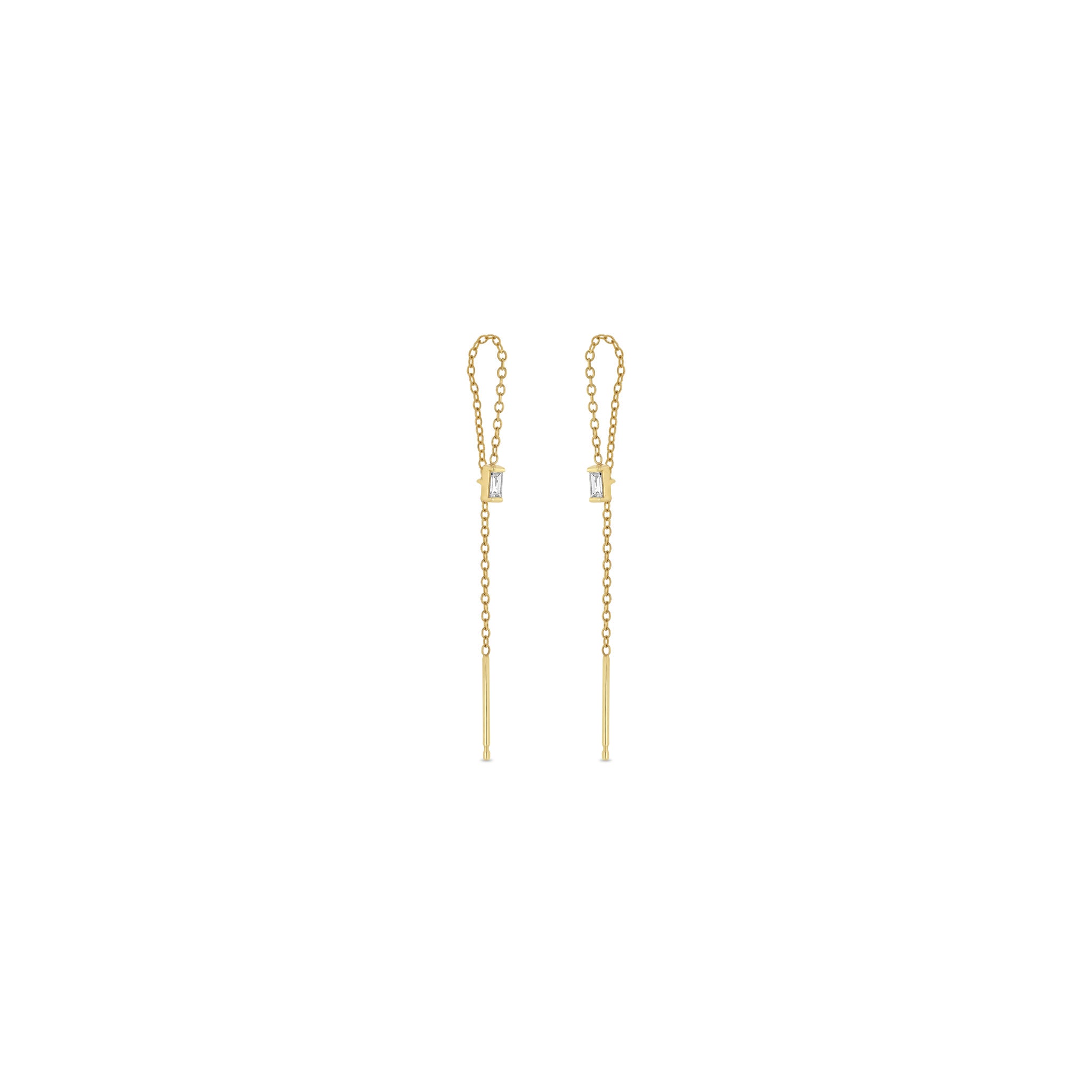 14K Gold Baguette Diamond Loop Threader Earrings for Women – Elegant Dangle Earrings for Parties, Weddings & Everyday Wear