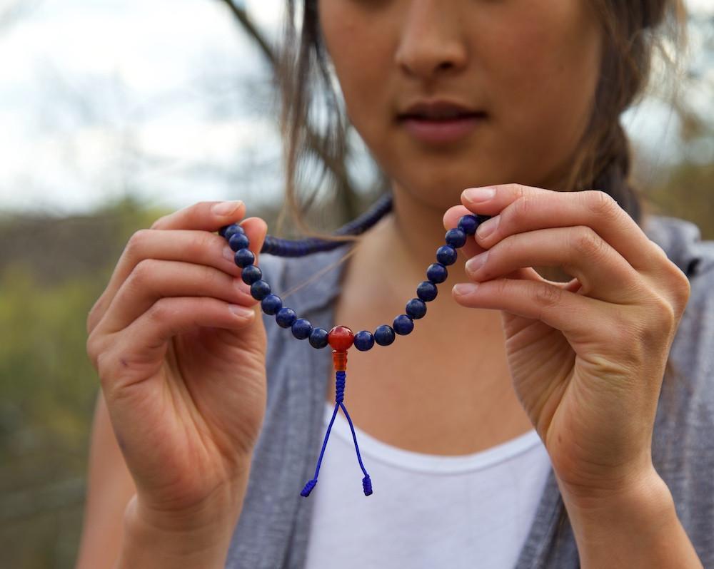 108 Lapis Lazuli and Carnelian Mala Beads - Natural Gemstone Meditation Prayer Necklace for Yoga, Mindfulness & Spiritual Healing