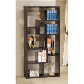 Modern Cube Bookcase - Contemporary Cappuccino Finish Bookshelf, Asymmetrical Design, 35