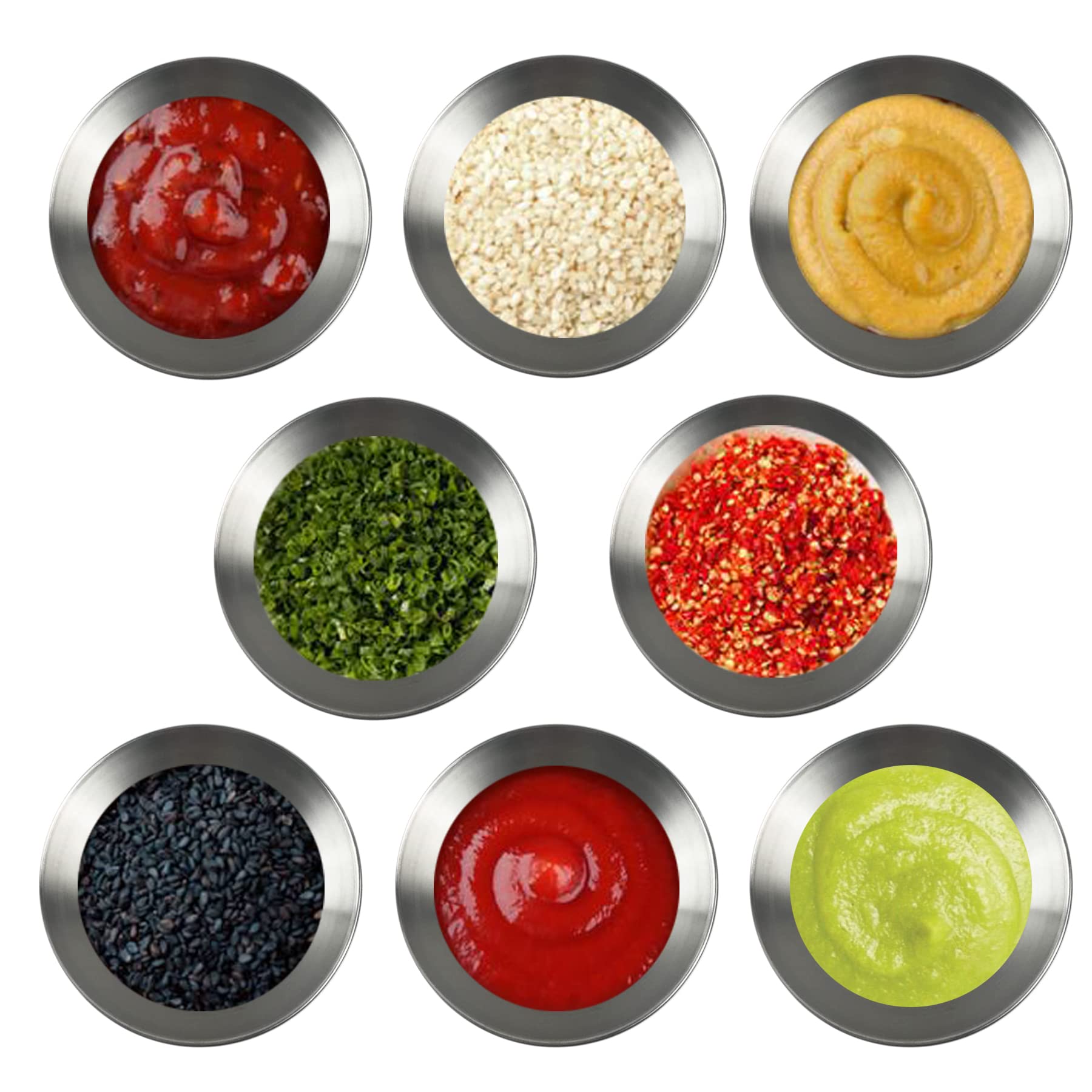 8 Pack 3.3 Inch Stainless Steel Mini Sauce Dishes - Round Individual Dipping Bowls for Sushi, Soy Sauce, BBQ, Desserts & Appetizers | Perfect for Restaurants, Home Kitchens & Party Serving (Silver)