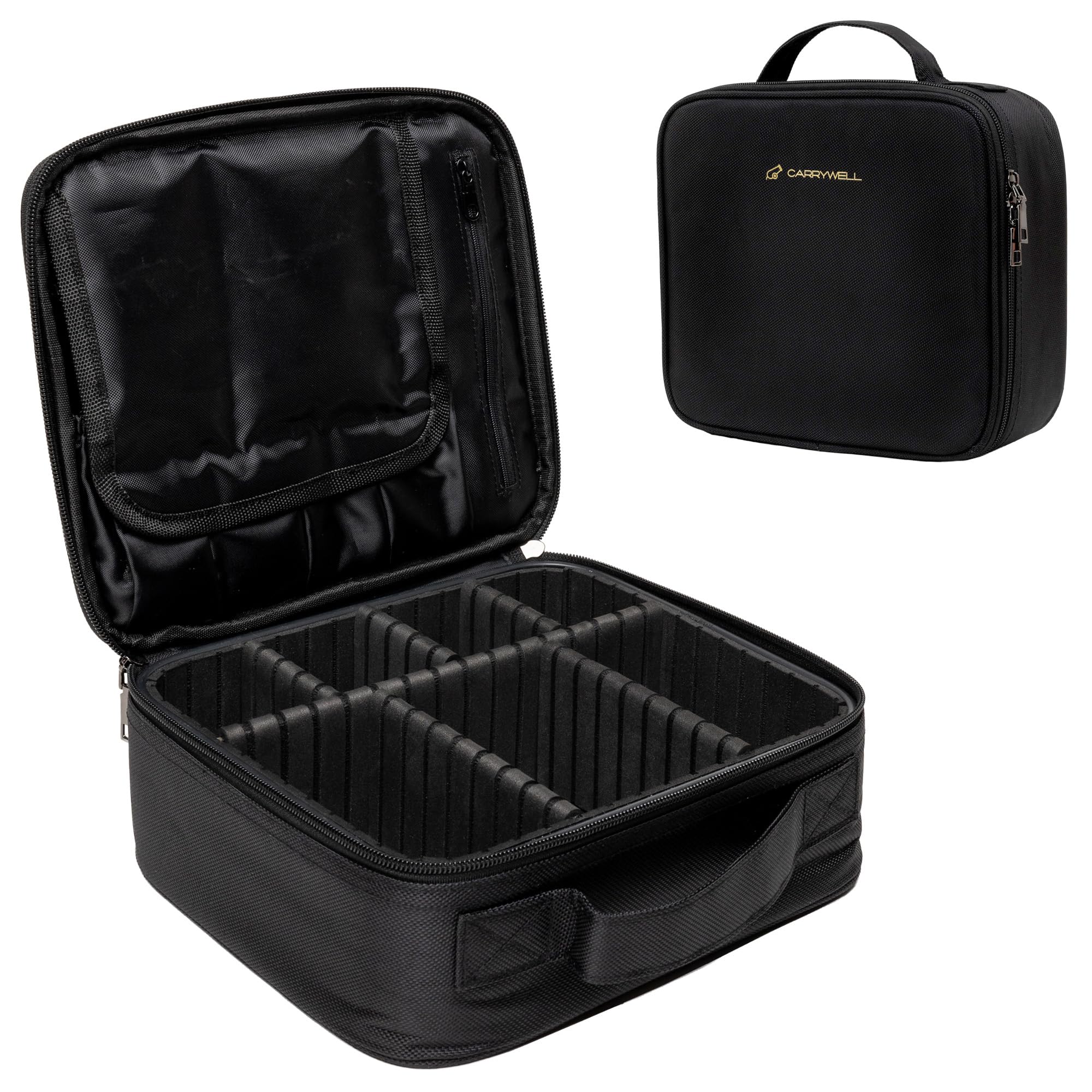 Travel Makeup Train Case Organizer - Adjustable Dividers for Cosmetics & Jewelry - Perfect for Travel & Storage (Black)