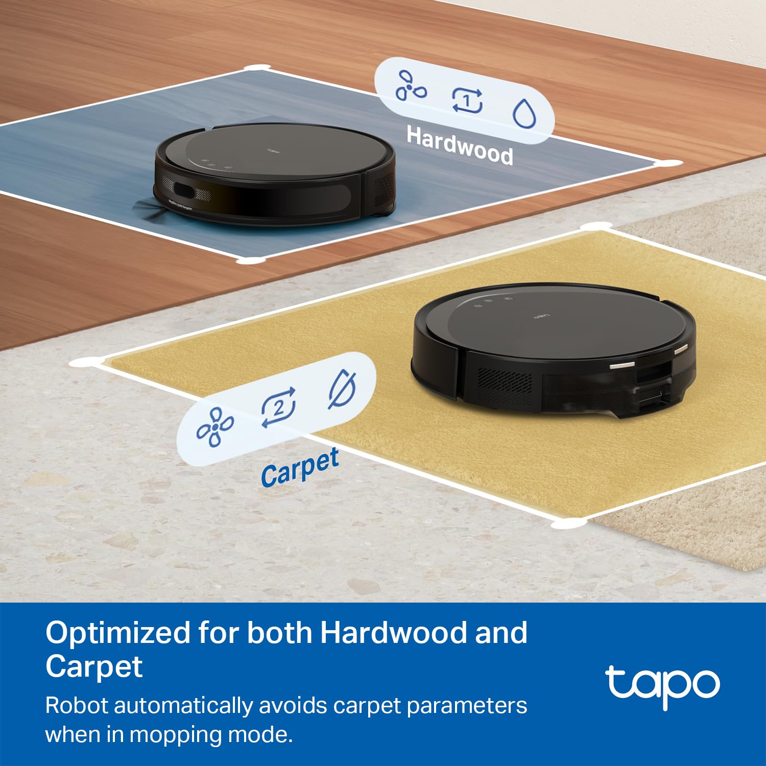 Tapo Ultra-Slim LiDAR Smart Navigation Robot Vacuum and Mop Cleaner, 5300Pa Strong Suction, 97% Dust Pickup Rate, Customizable Cleaning Modes, Self-Charging, Alexa & Google Home Compatible, RV20 Max - Perfect for Hardwood Floors, Carpets, and Pet Hair Removal
