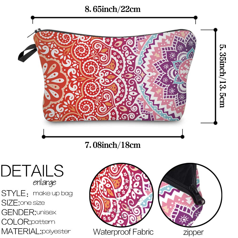 Deanfun Waterproof Cosmetic Bag for Women - Mandala Flower Makeup Pouch, Roomy Travel Toiletry Organizer, Perfect Gift for Her | Ideal for Travel, Gym, and Daily Use (51391)