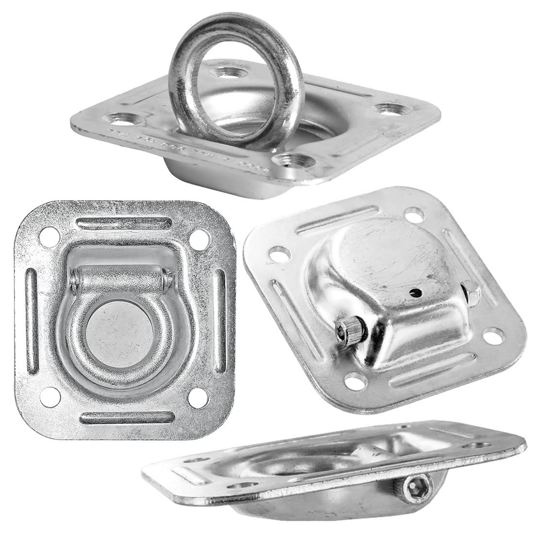 VULCAN Exotic Car Rim Tie Down Set with Flush Mount Pan Fittings - 2 Inch x 144 Inch - 4 Heavy Duty Straps - Silver Series - 3,300 lb Capacity - Perfect for Car Trailers, Auto Transport, and Vehicle Storage