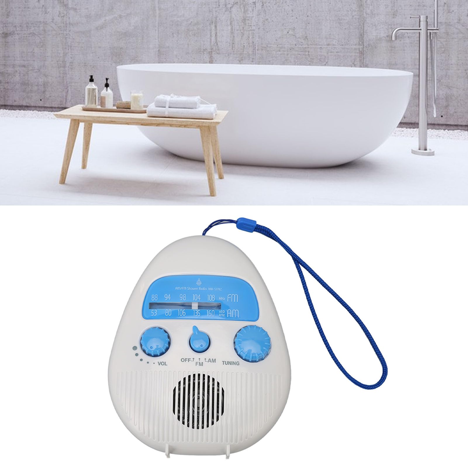 Portable Shower Radio - Battery Operated FM/AM Receiver with Built-in Speaker & Rotating Volume Knob - Waterproof Bathroom Radio for Shower, Camping, Beach & Outdoor Activities