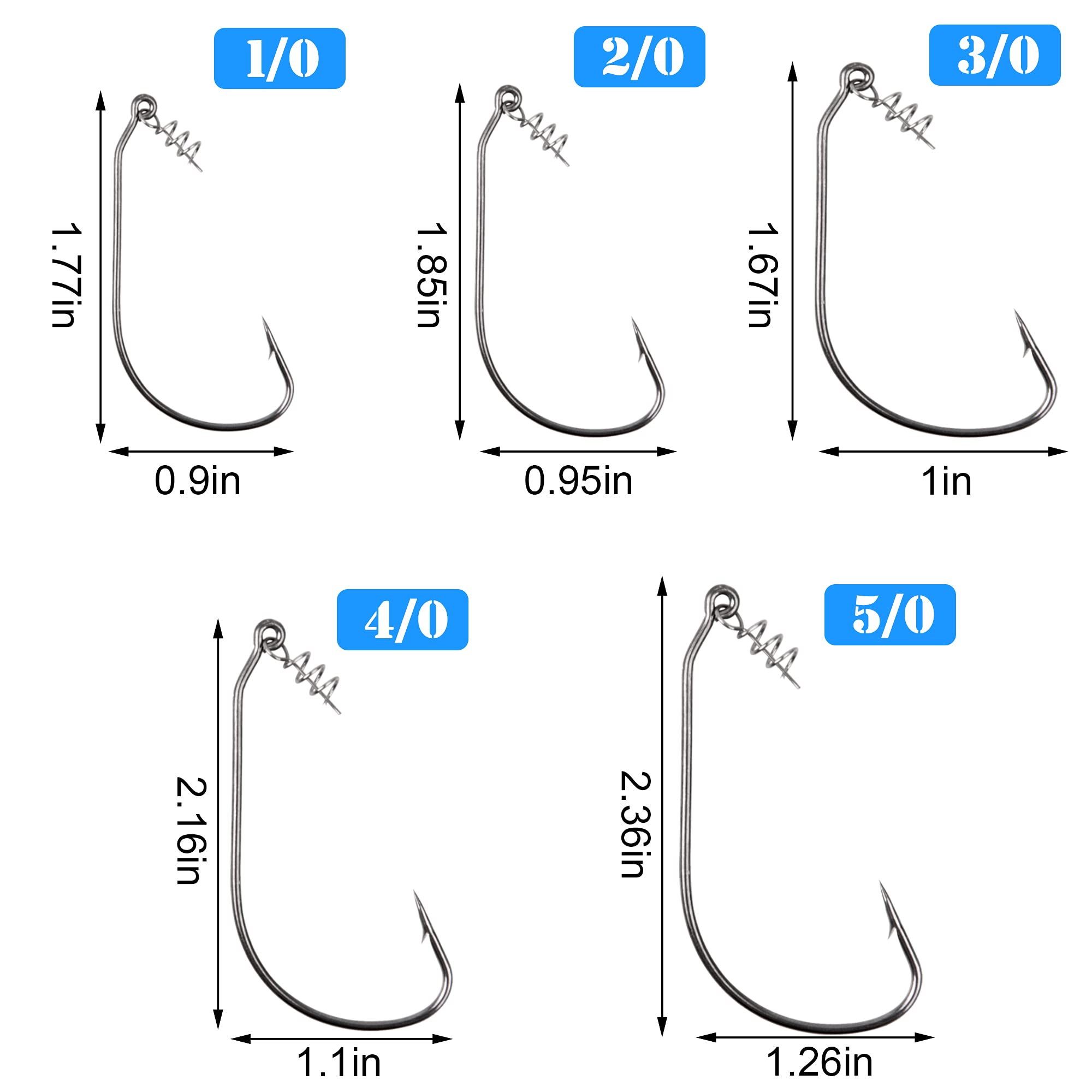 50pcs Bass Hooks Worm Hooks - Twistlock Fishing Hooks with Centering Spring Pin | Weedless Swimbait Hooks for Soft Fishing Lures (Size 1/0-5/0) | Perfect for Freshwater Bass Fishing & Saltwater Angling
