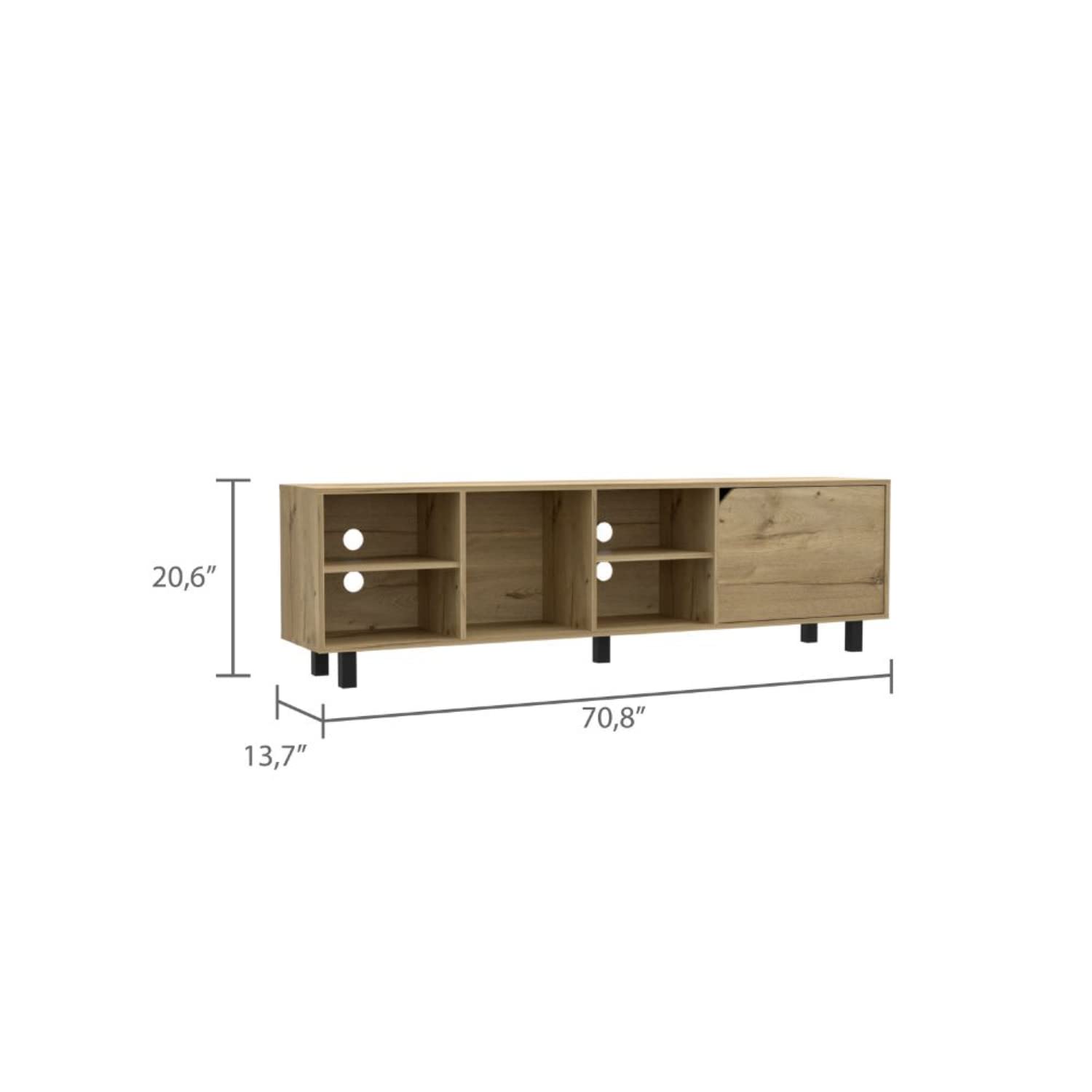 Conquest 70 Inch TV Stand with 4 Open Shelves & 5 Sturdy Legs - Light Oak Finish for Living Room, Bedroom & Home Theater Setup