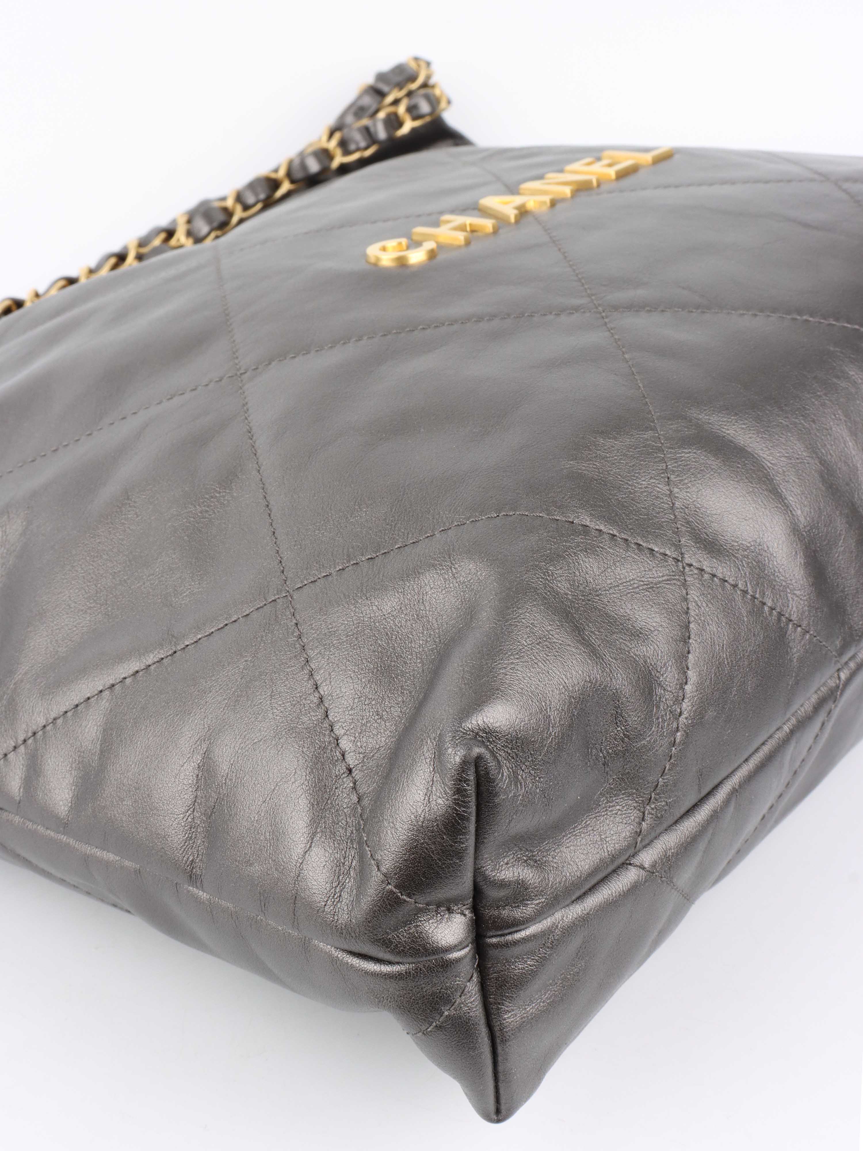 Chanel Metallic Dark Grey 22 Bag - Luxury Designer Handbag for Women | Perfect for Evening Events, Parties & Special Occasions
