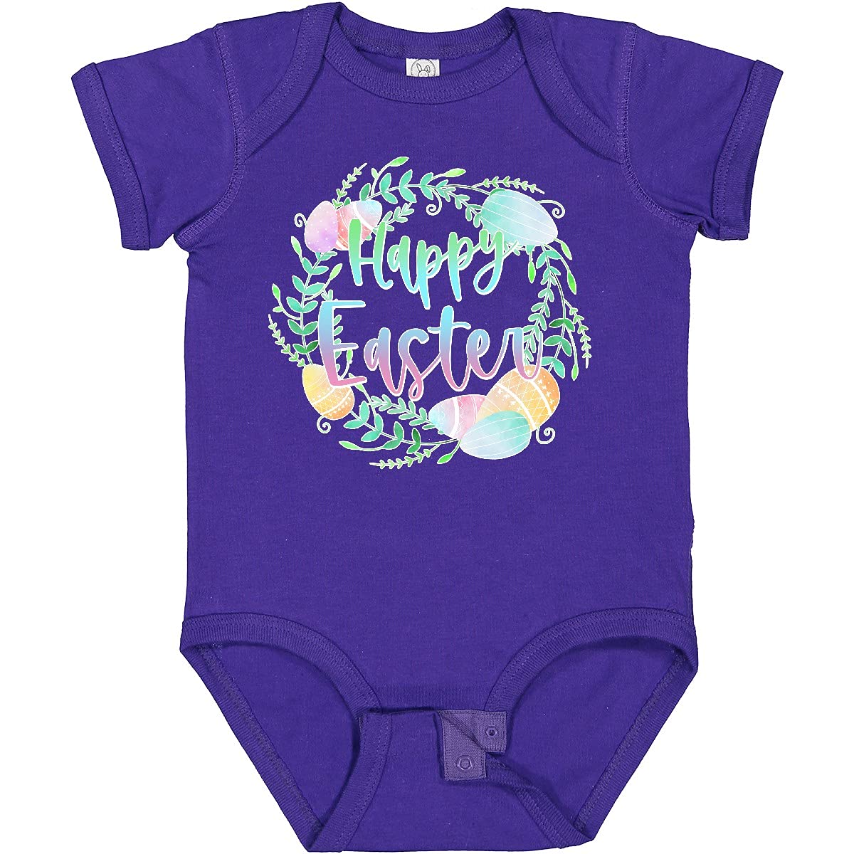 Inktastic Happy Easter Pastel Egg Wreath with Laurels Baby Bodysuit - Cute Easter Outfit for Infants & Toddlers - Perfect for Easter Photos, Family Gatherings & Spring Celebrations