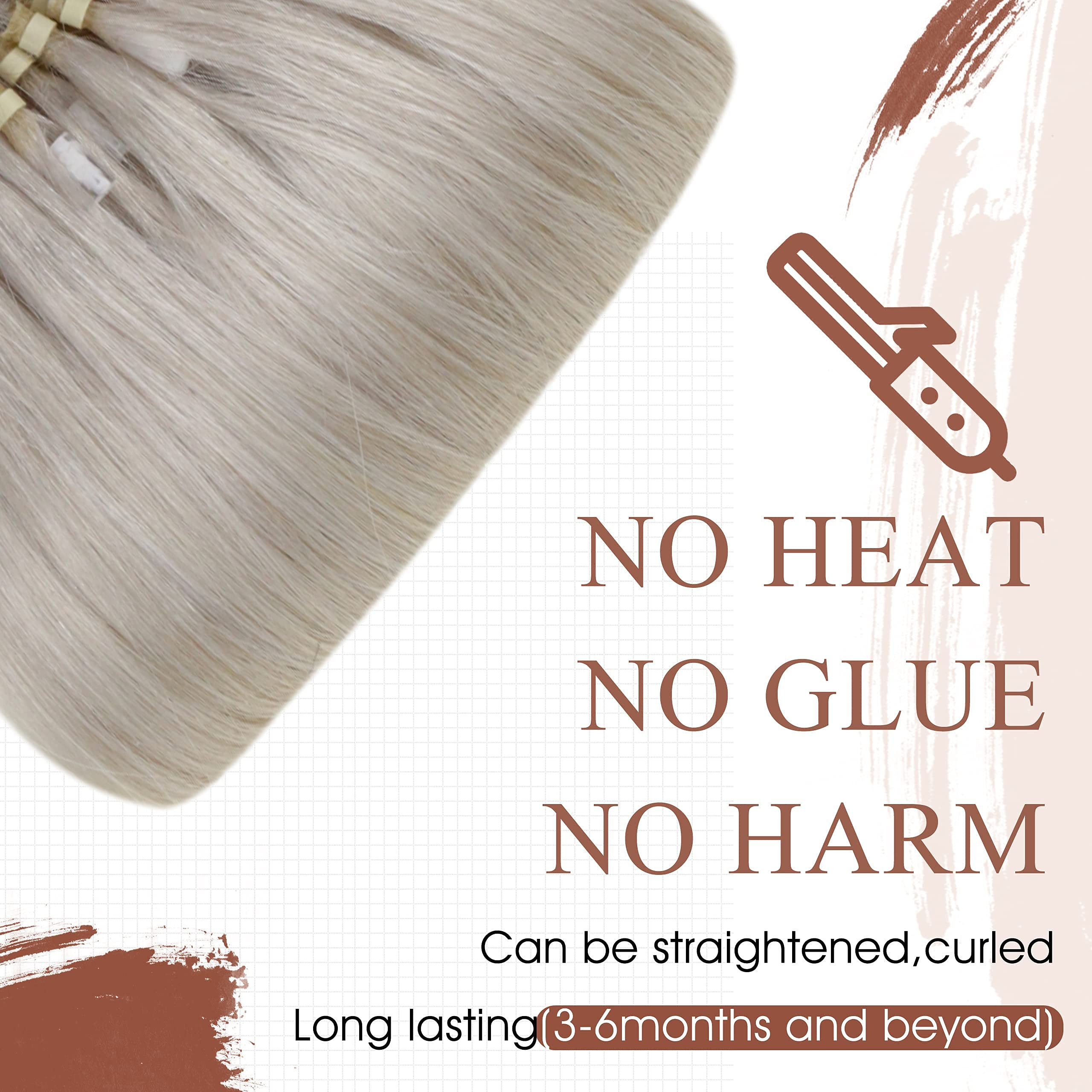 Hetto Blonde Nano Bead Hair Extensions 100% Human Hair - #60 Platinum Blonde 20 Inch 50g 50 Strands with Micro Loop for Seamless Blending | Perfect for Daily Wear, Parties & Special Occasions